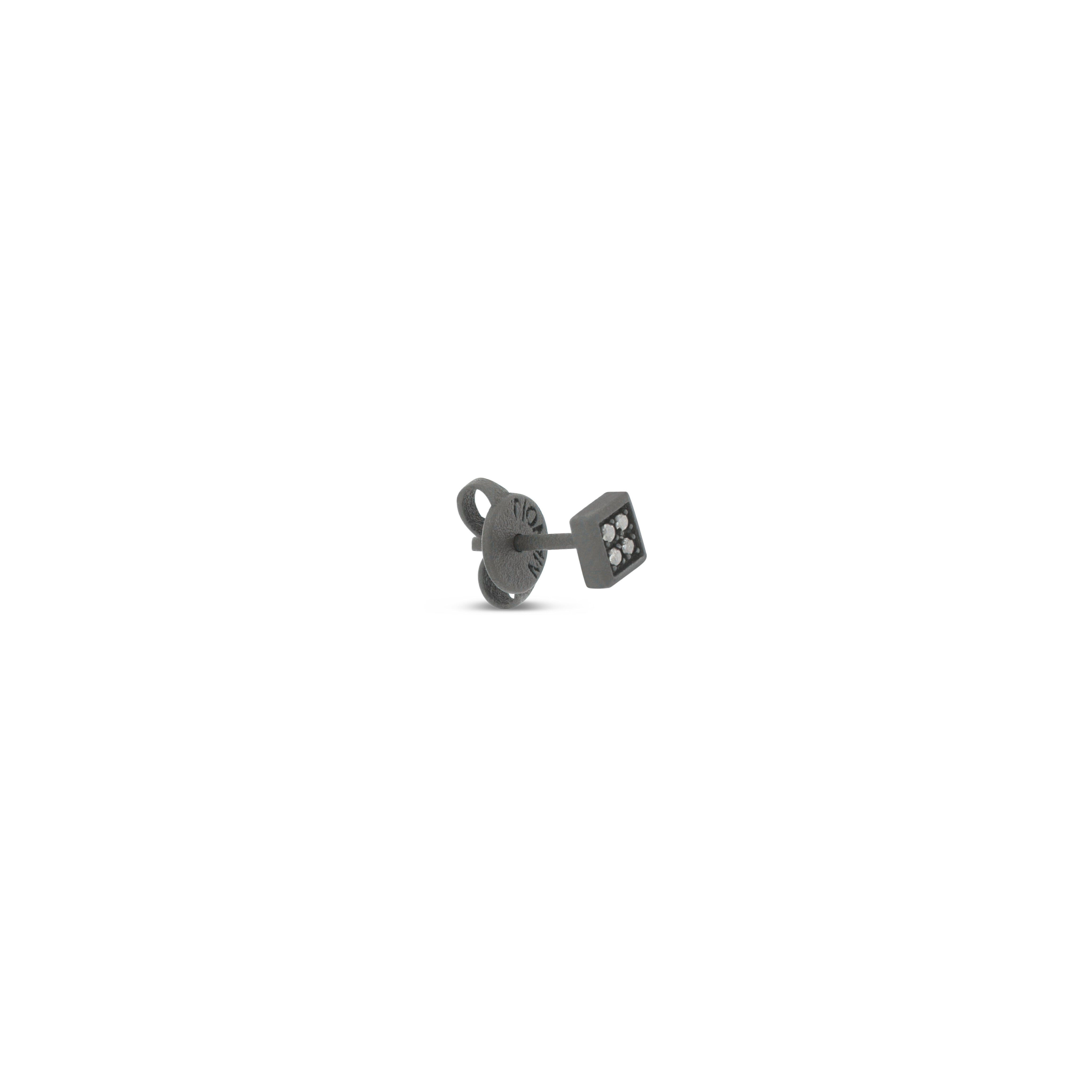 MONO ORECCHINO UOMO QUADRETTO PICCOLO TITANIO NERO E 4 DIAMANTI BLACK