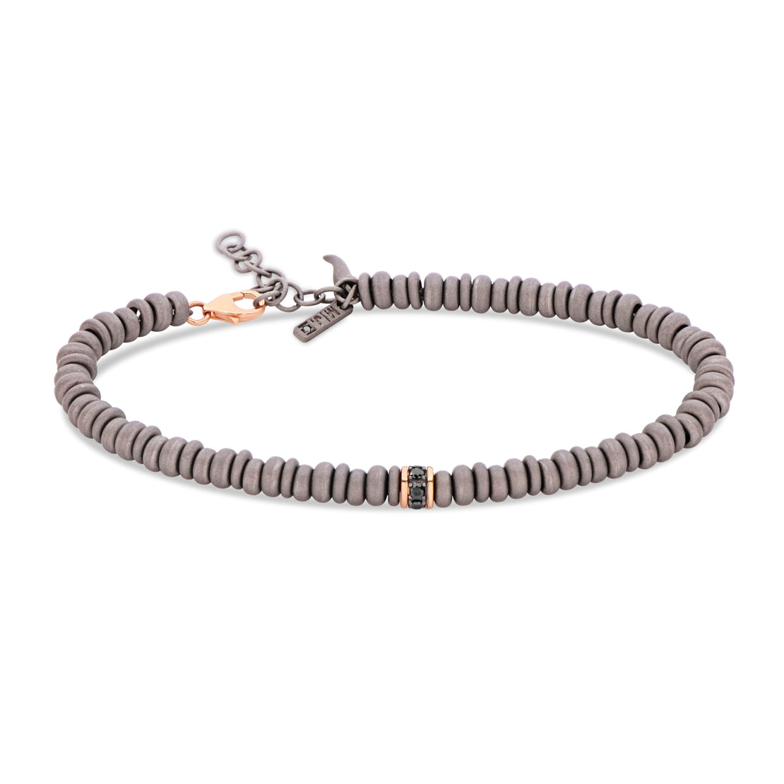 BRACELET HOMME AVEC ANELLINI EN TITANE, RONDELLE EN OR ROUGE 9 KT ET DIAMANTS NOIRS