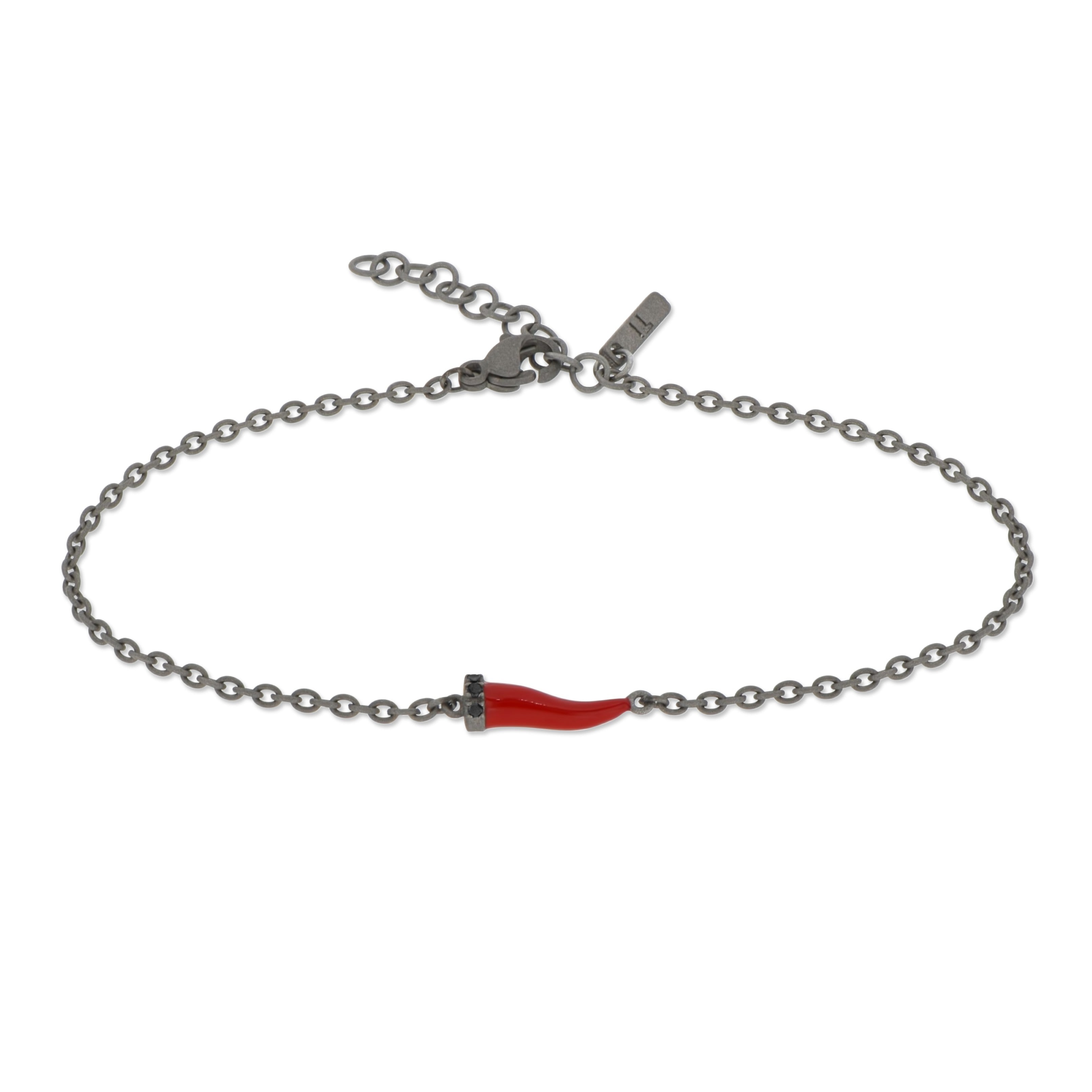 BRACCIALE CON CORNETTO MINI SMALTATO ROSSO E DIAMANTI BLACK