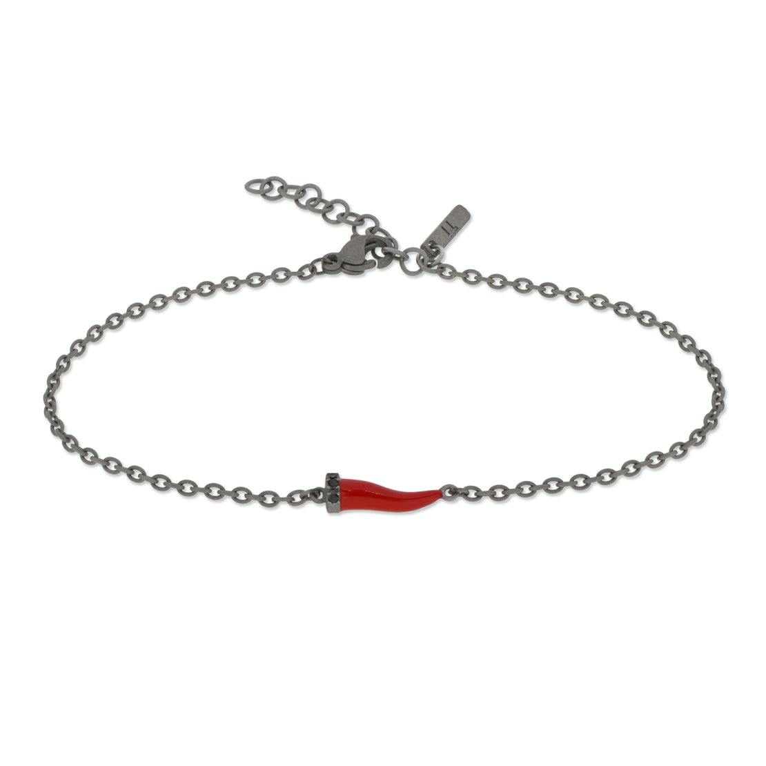 BRACELET AVEC CORNE PORTE-BONHEUR MINI ÉMAILLÉ ROUGE ET DIAMANTS NOIRS