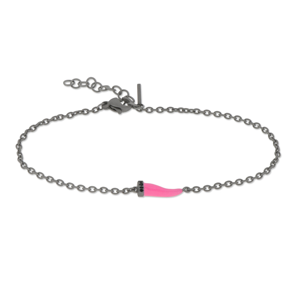 BRACCIALE CON CORNETTO MINI SMALTATO FUCSIA E DIAMANTI BLACK