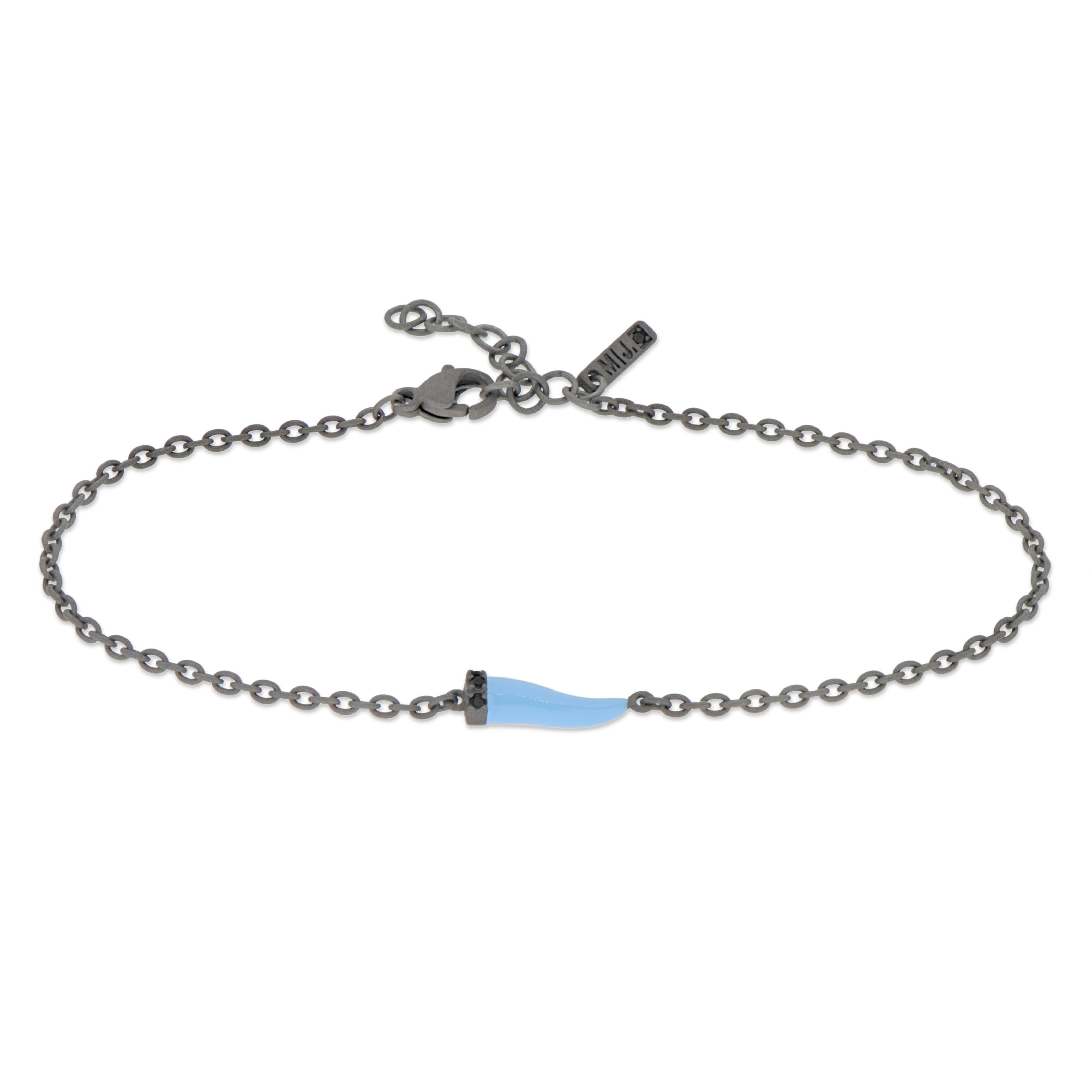 BRACCIALE CON CORNETTO MINI SMALTATO AZZURRO E DIAMANTI BLACK