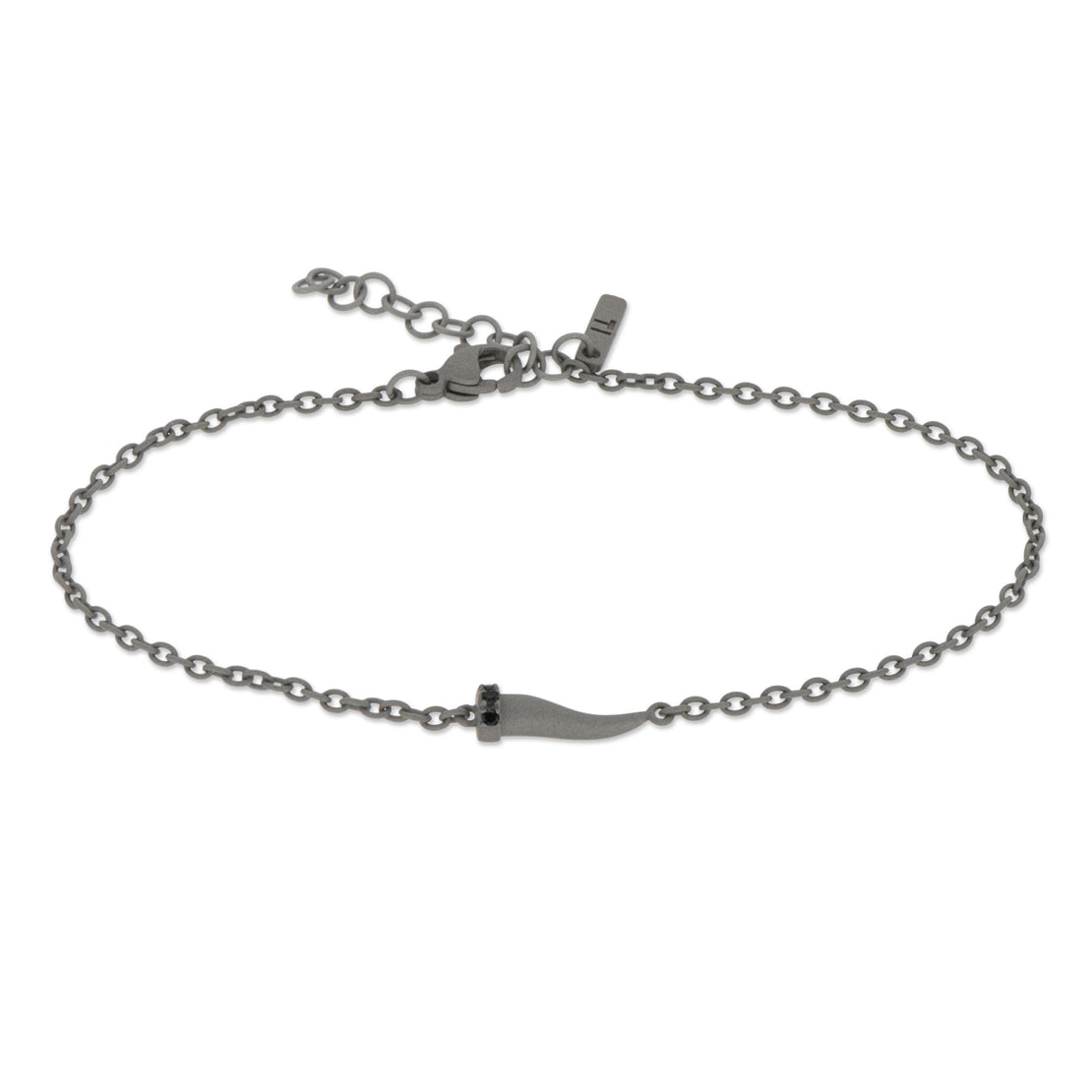 BRACELET AVEC CORNE PORTE-BONHEUR MINI EN TITANE ET DIAMANTS NOIRS