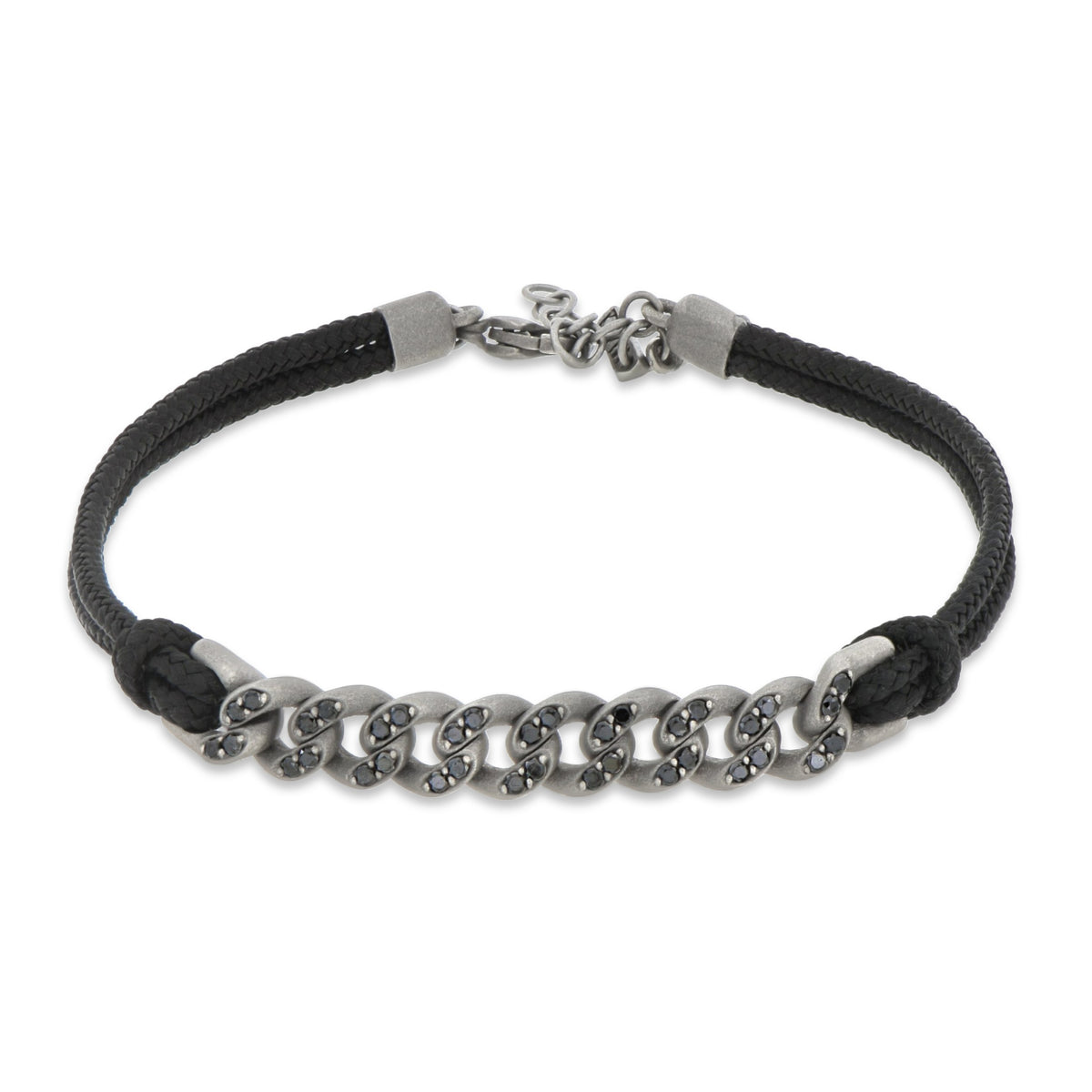 BRACCIALE GROUMETTE NAUTICA IN TITANIO CON DIAMANTI BLACK E LACCIO NERO