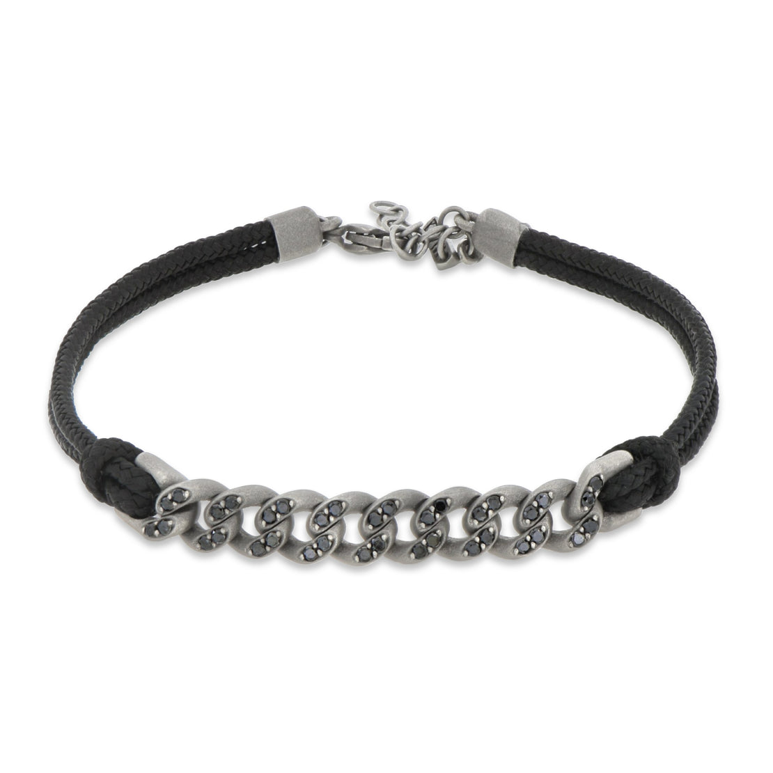 BRACELET GROUMETTE NAUTIQUE EN TITANE AVEC DIAMANTS NOIRS ET LACET NOIR