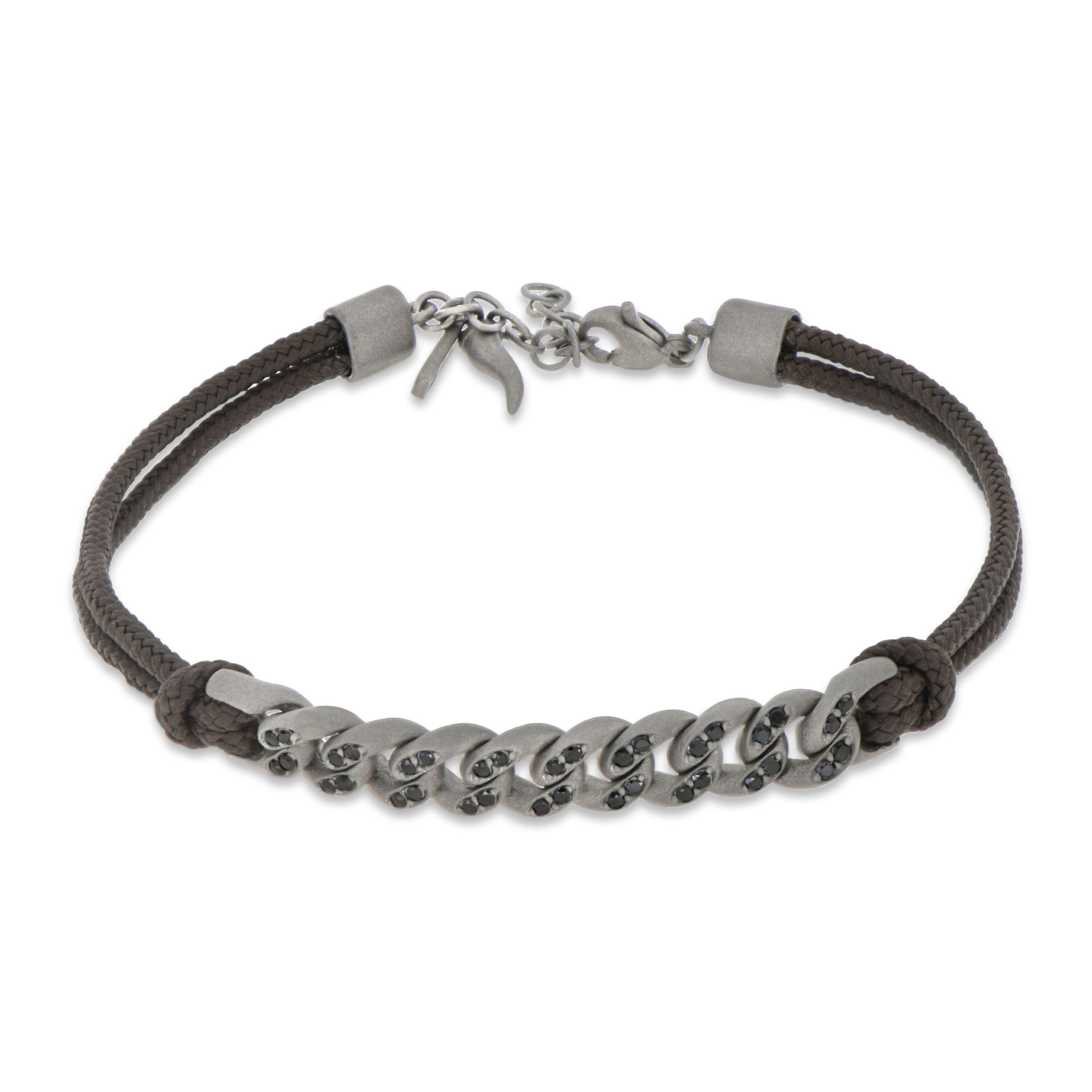 BRACCIALE GROUMETTE NAUTICA IN TITANIO CON DIAMANTI BLACK E LACCIO MOCHA
