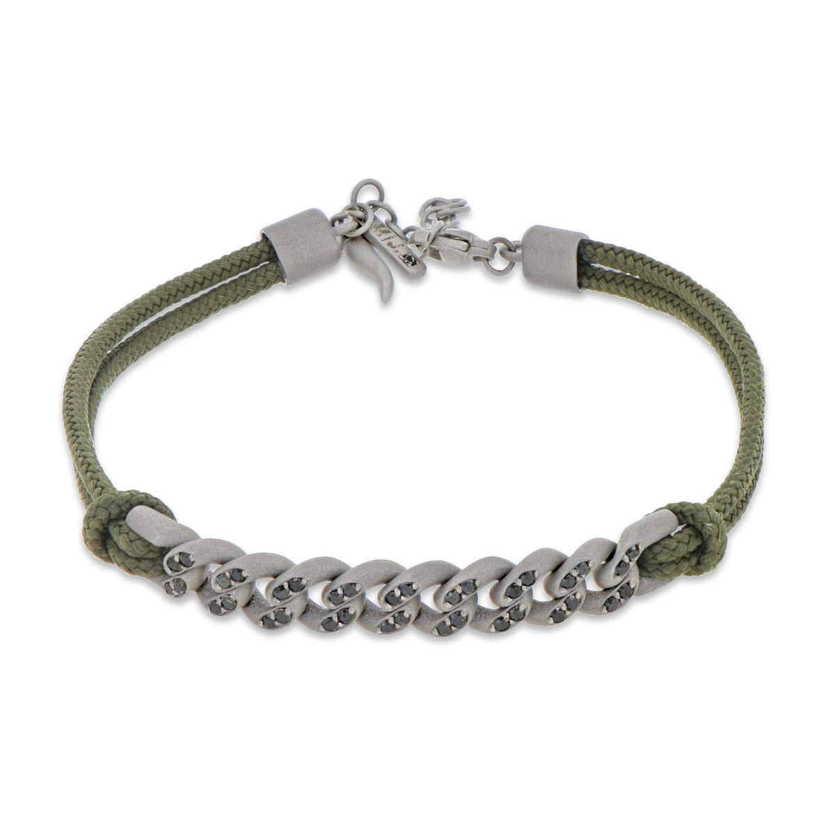 BRACCIALE GROUMETTE NAUTICA IN TITANIO CON DIAMANTI BLACK E LACCIO VERDE MILITARE