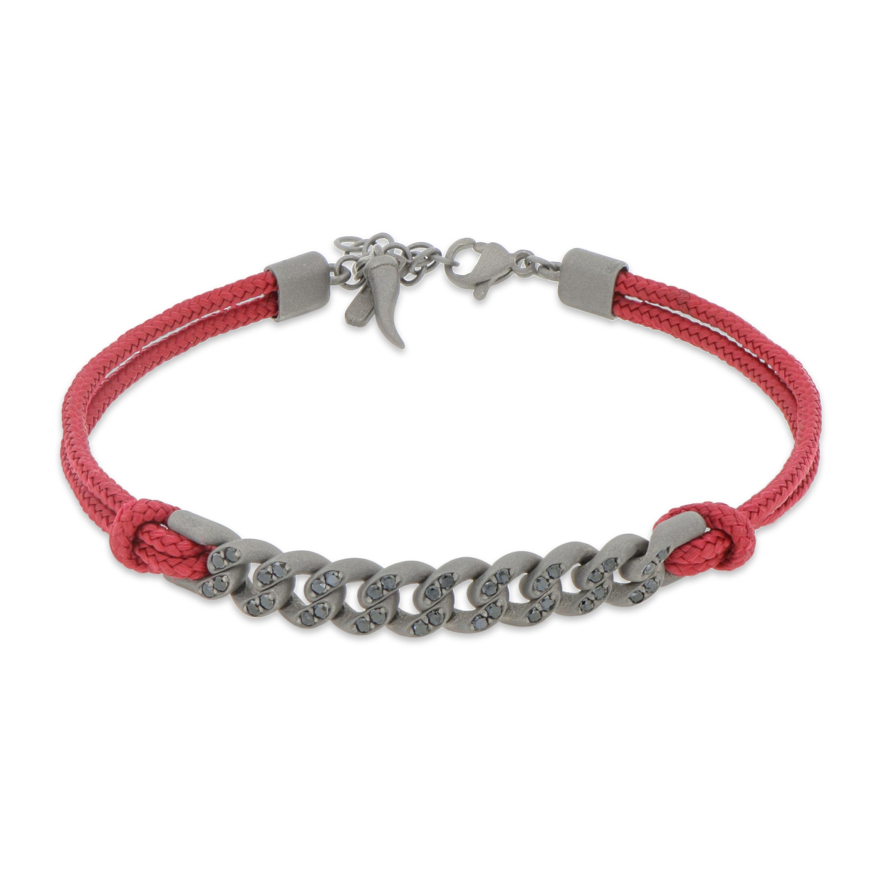 BRACCIALE GROUMETTE NAUTICA IN TITANIO CON DIAMANTI BLACK E LACCIO ROSSO