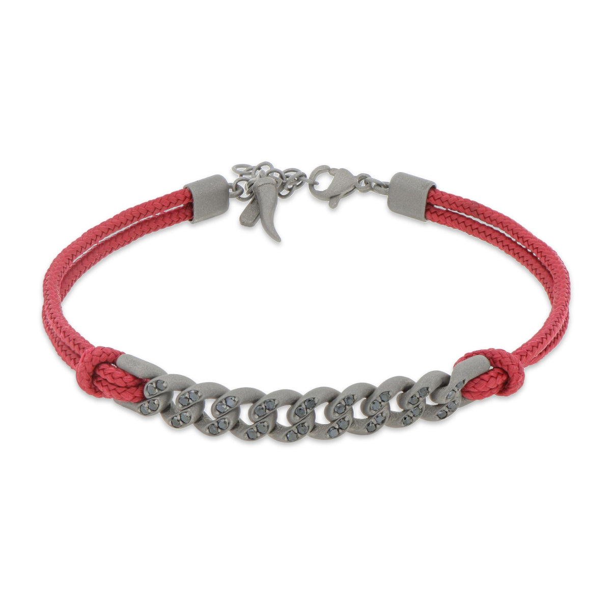 BRACCIALE GROUMETTE NAUTICA IN TITANIO CON DIAMANTI BLACK E LACCIO ROSSO