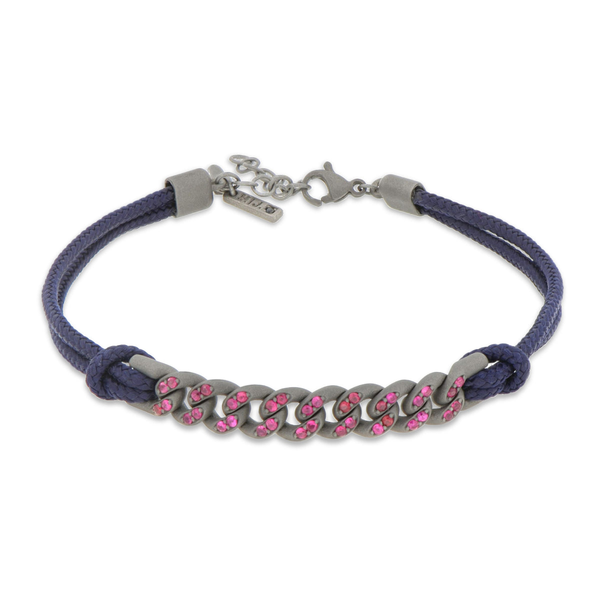 BRACCIALE GROUMETTE NAUTICA IN TITANIO CON RUBINI E LACCIO BLU NAVY
