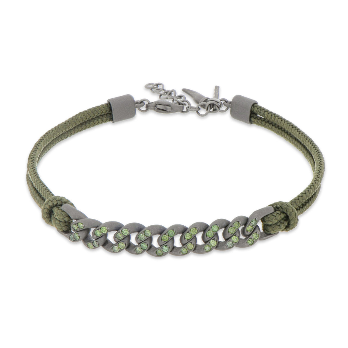 BRACCIALE GROUMETTE NAUTICA IN TITANIO CON DIAMANTI VERDI E LACCIO VERDE MILITARE