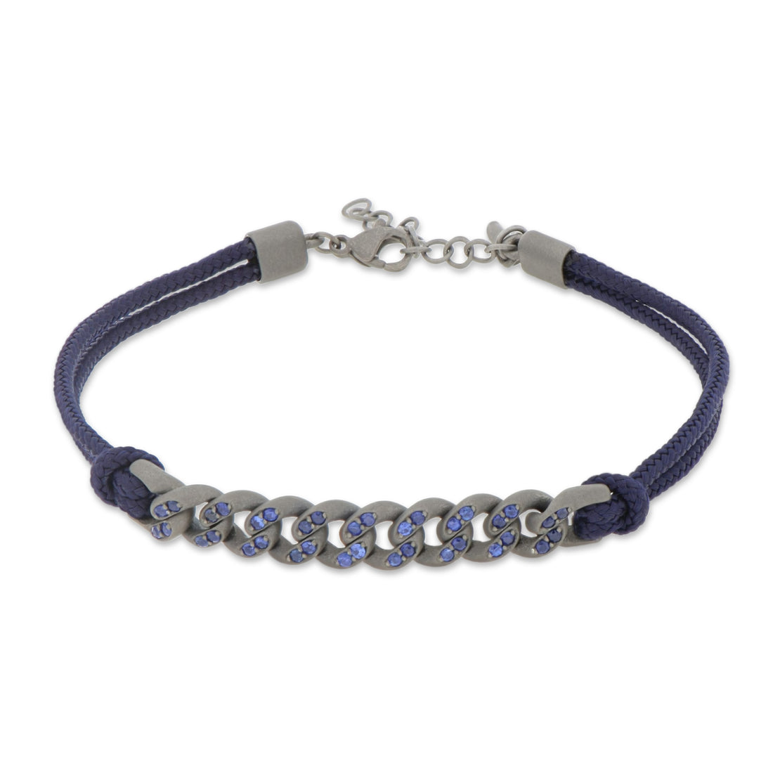 BRACELET GROUMETTE NAUTIQUE EN TITANE AVEC SAPHIRS BLEUS ET LACET BLEU MARINE