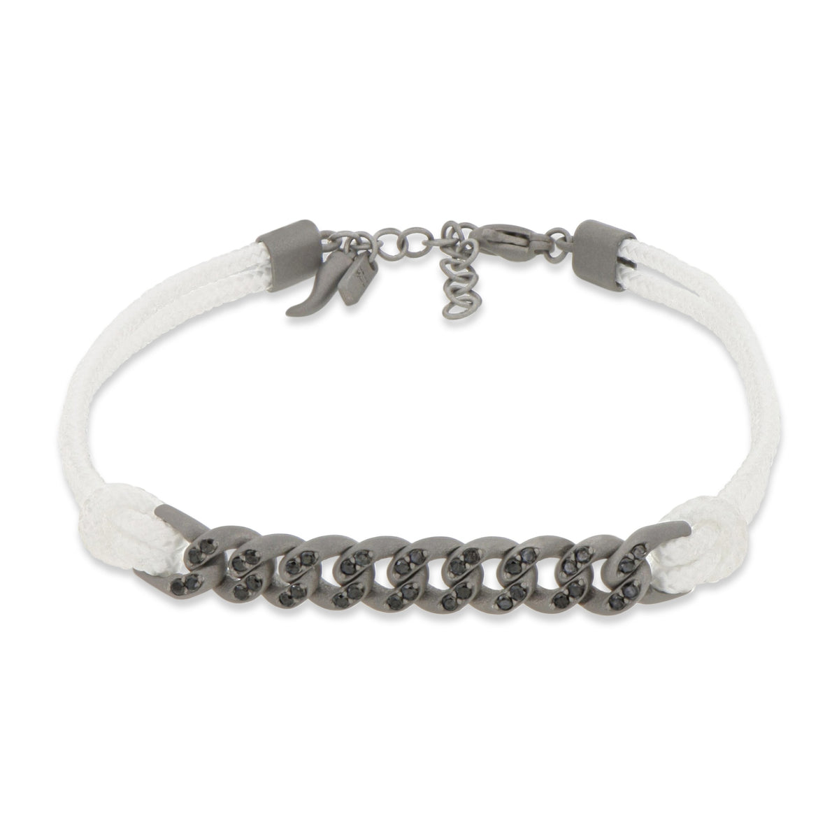 BRACCIALE GROUMETTE NAUTICA IN TITANIO CON DIAMANTI BLACK E LACCIO BIANCO