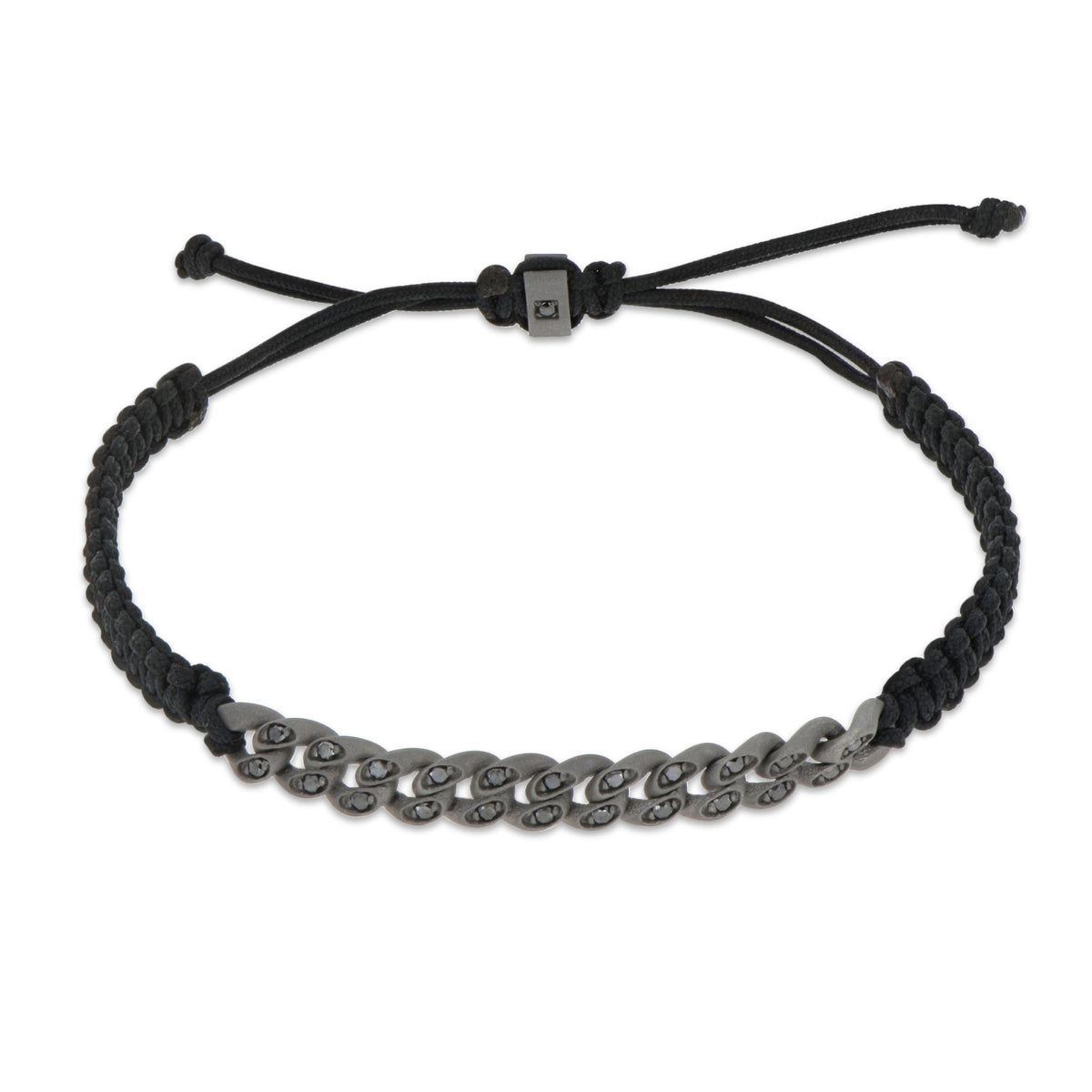 BRACCIALE GROUMETTE NAUTICA MINI IN TITANIO CON DIAMANTI BLACK E LACCIO NERO INTRECCIATO