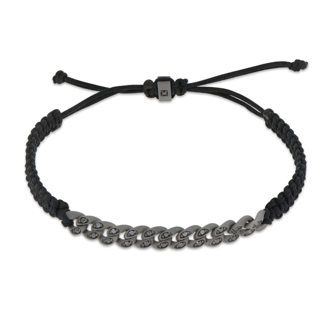 BRACCIALE GROUMETTE NAUTICA MINI IN TITANIO CON DIAMANTI BLACK E LACCIO NERO INTRECCIATO