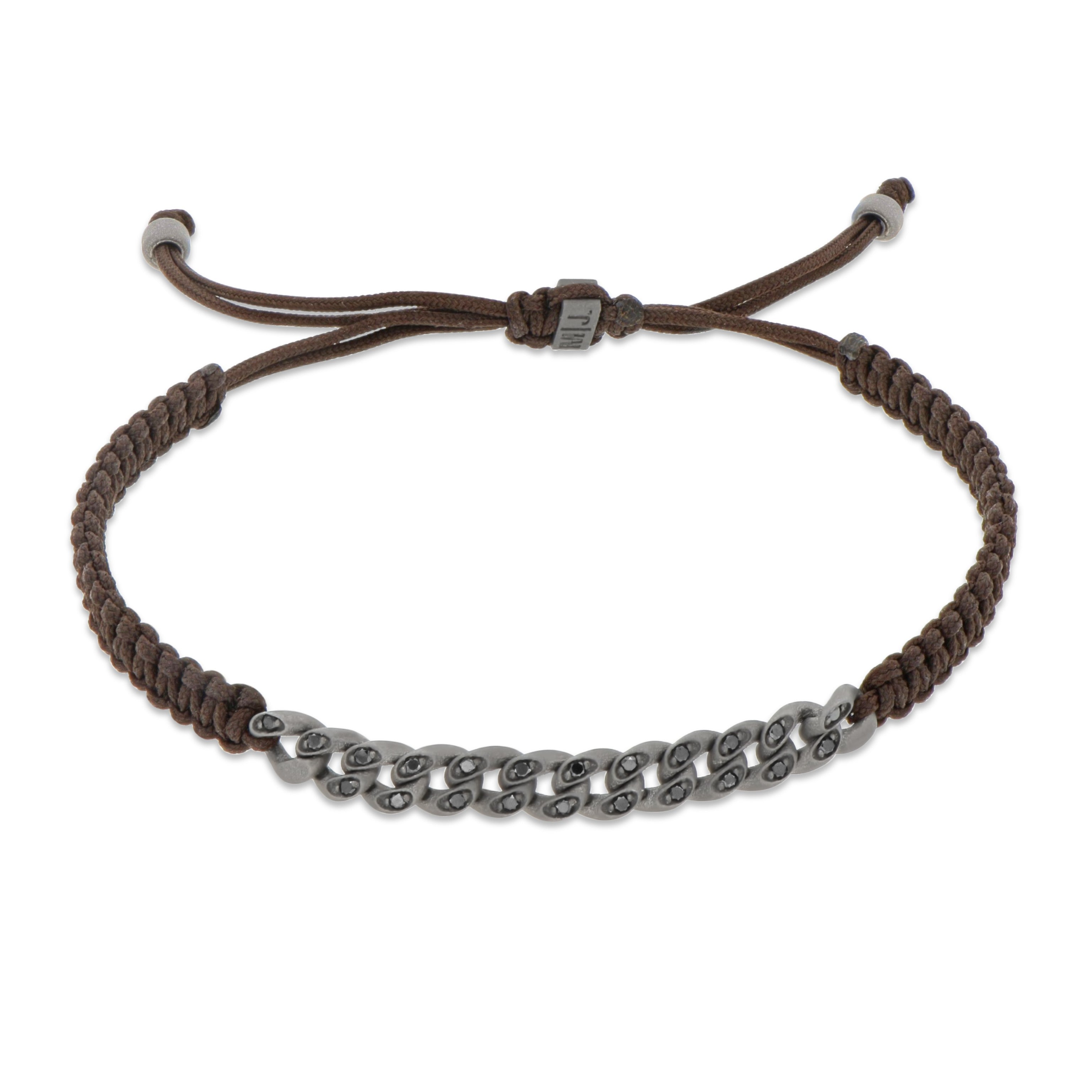 BRACCIALE GROUMETTE NAUTICA MINI IN TITANIO CON DIAMANTI BLACK E LACCIO MOCHA INTRECCIATO