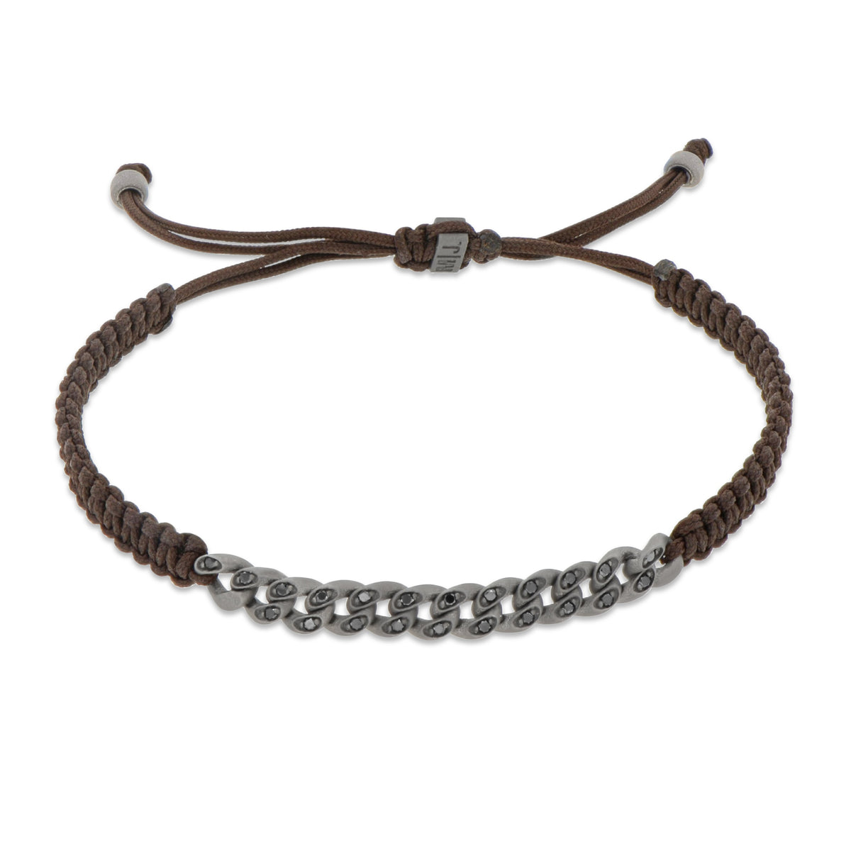 BRACCIALE GROUMETTE NAUTICA MINI IN TITANIO CON DIAMANTI BLACK E LACCIO MOCHA INTRECCIATO