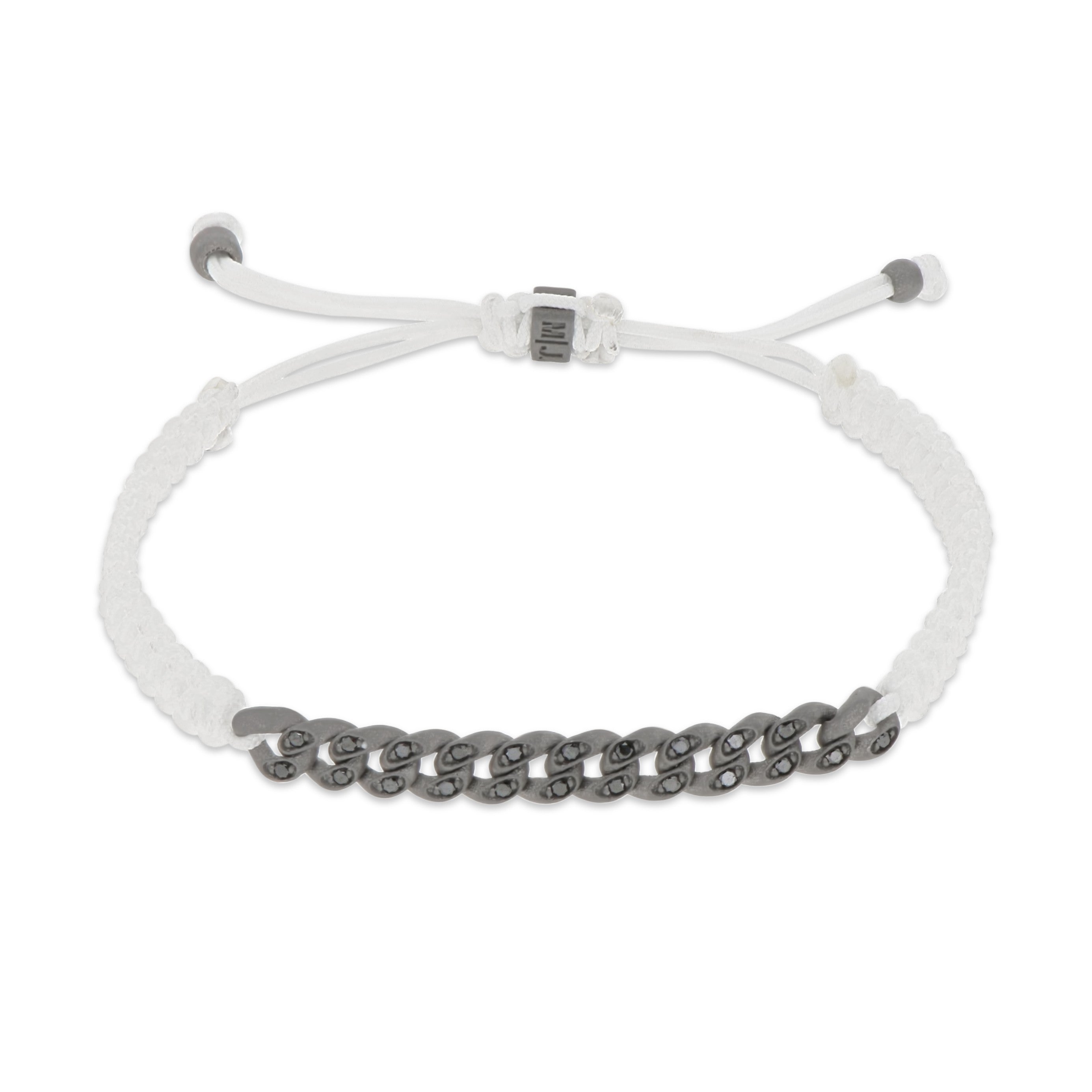 BRACCIALE GROUMETTE NAUTICA MINI IN TITANIO CON DIAMANTI BLACK E LACCIO BIANCO INTRECCIATO