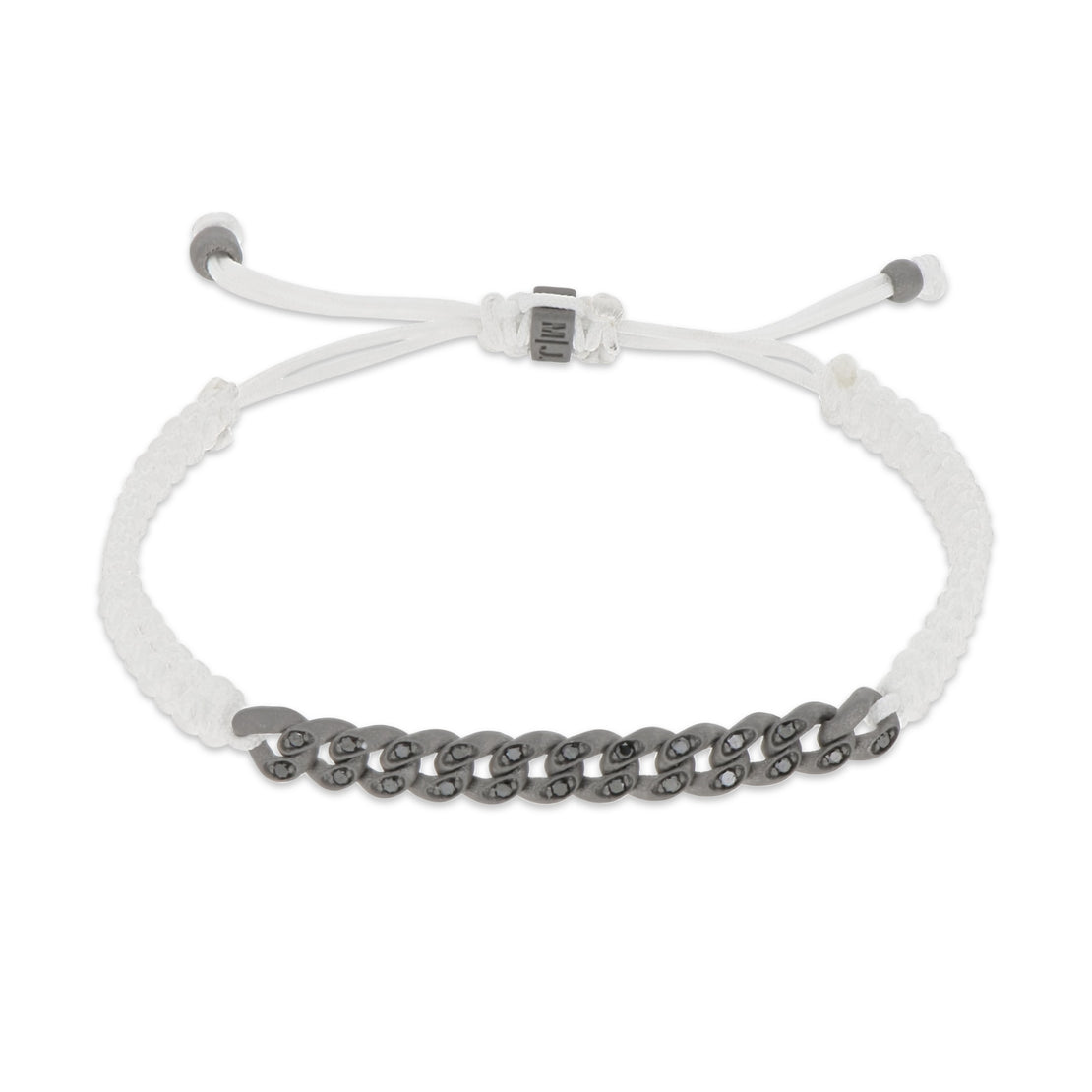 BRACCIALE GROUMETTE NAUTICA MINI IN TITANIO CON DIAMANTI BLACK E LACCIO BIANCO INTRECCIATO