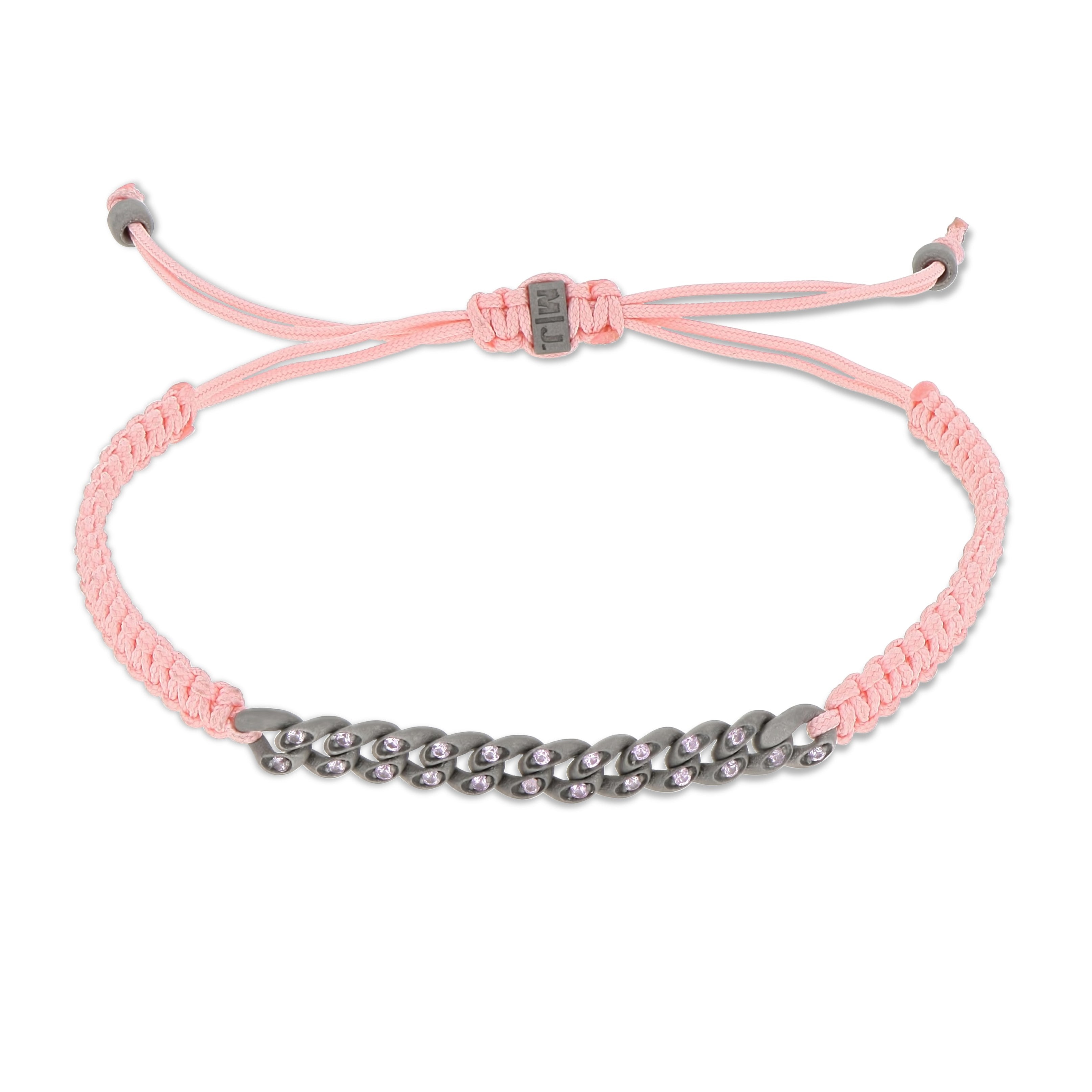 BRACCIALE GROUMETTE NAUTICA MINI IN TITANIO CON ZAFFIRI ROSA E LACCIO ROSA INTRECCIATO