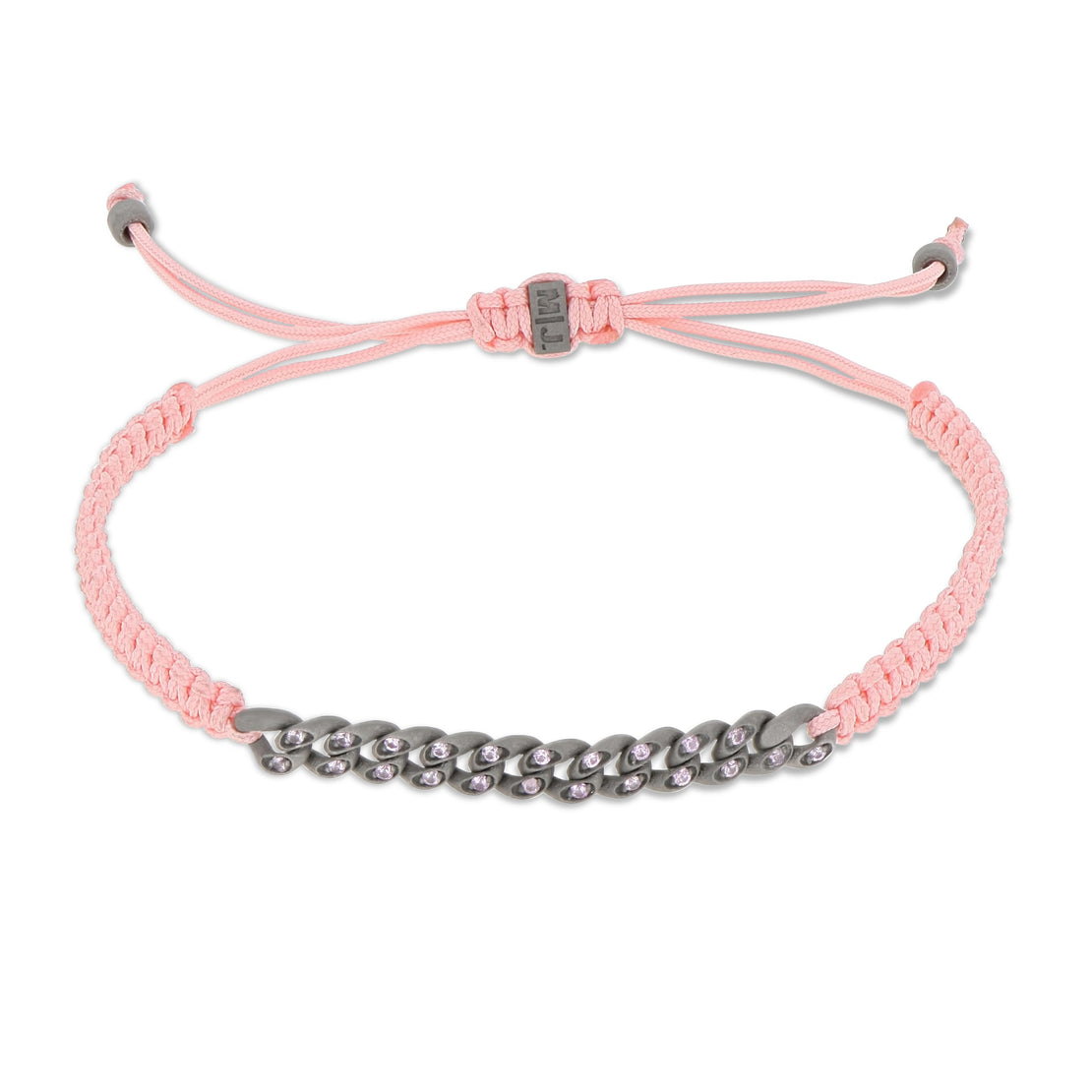 BRACELET GROUMETTE NAUTIQUE MINI EN TITANE AVEC SAPHIRS ROSES ET LACET ROSE TRESSÉ