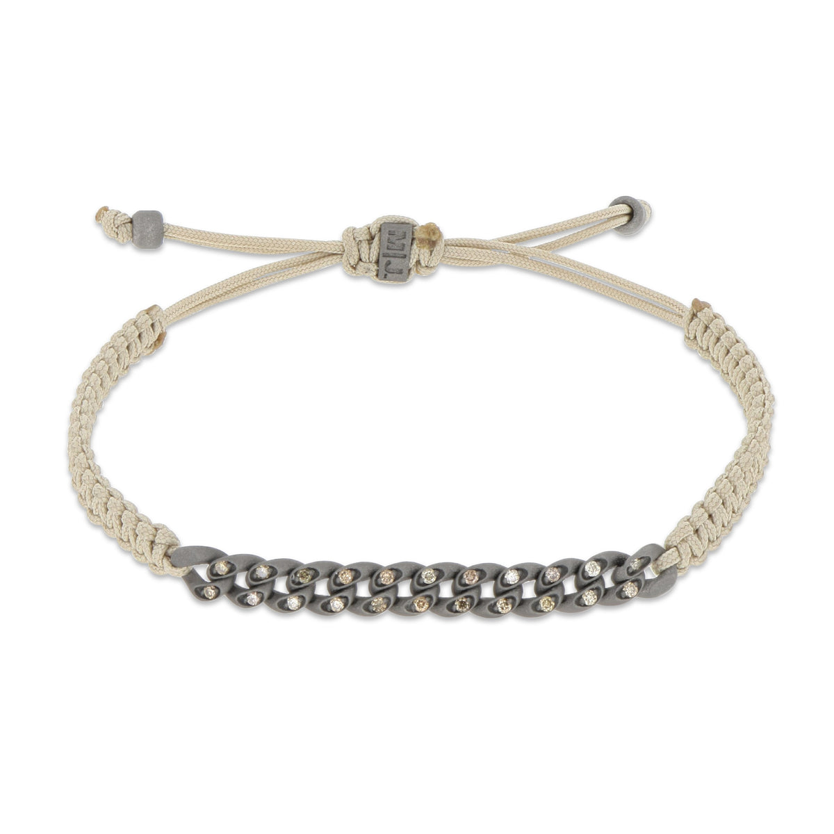 BRACCIALE GROUMETTE NAUTICA MINI IN TITANIO CON DIAMANTI BROWN E LACCIO SABBIA INTRECCIATO