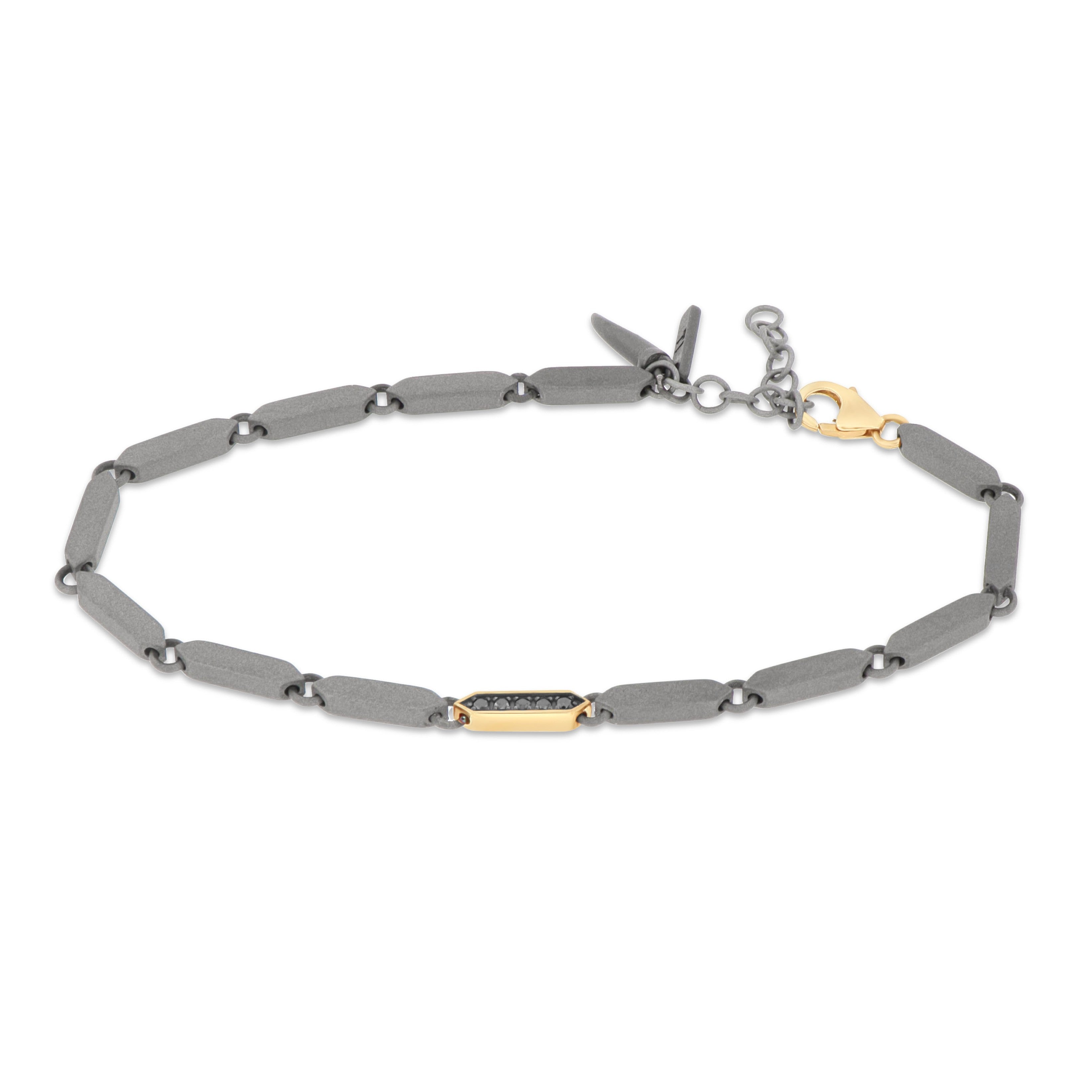 Bracelet NAVETTE IN Titanium with a NAVETTA IN Yellow gold 9 KT and Diamonds BLACK