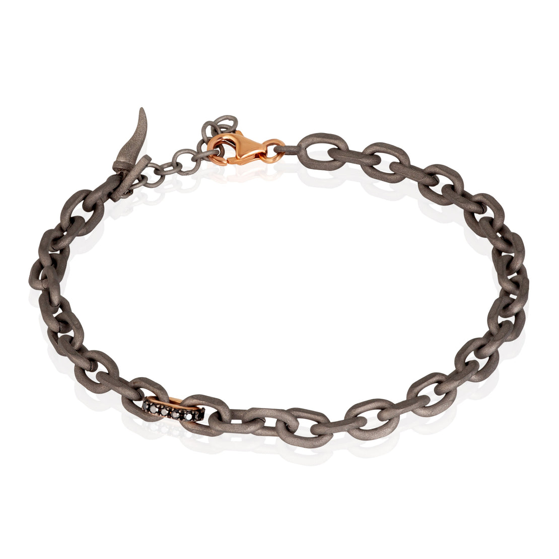 BRACELET HOMME AVEC CHAÎNE EN TITANE, OR ROUGE 9 KT ET DIAMANTS NOIRS