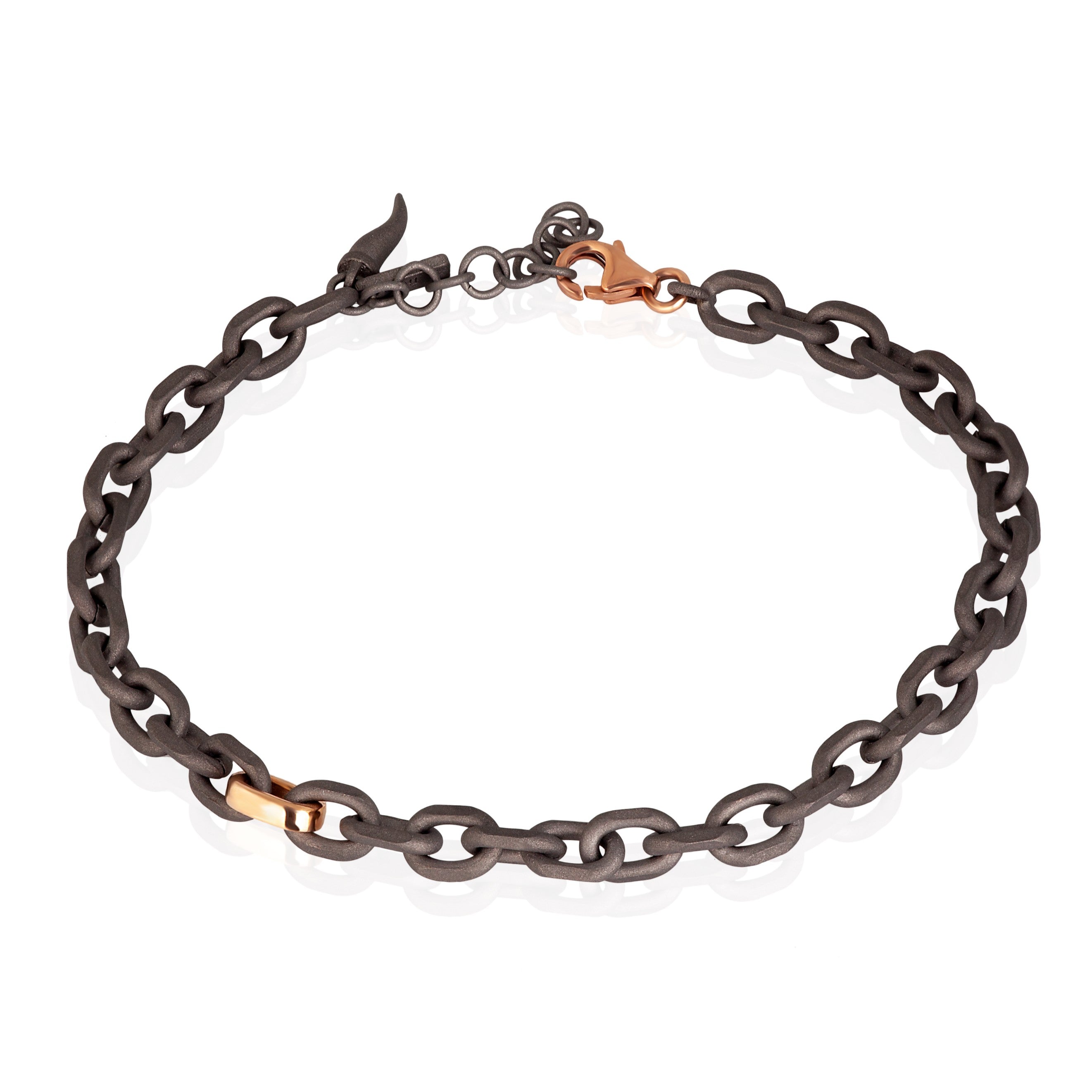 BRACCIALE UOMO CON CATENA IN TITANIO E ORO ROSSO 9 KT