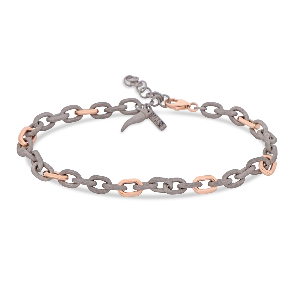 BRACCIALE UOMO CON CATENA IN TITANIO E ORO ROSSO 9 KT