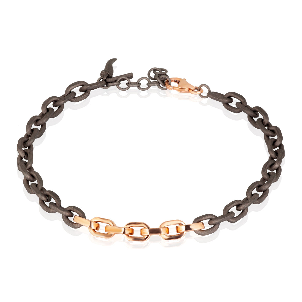 BRACCIALE UOMO CON CATENA IN TITANIO E ORO ROSSO 9 KT.