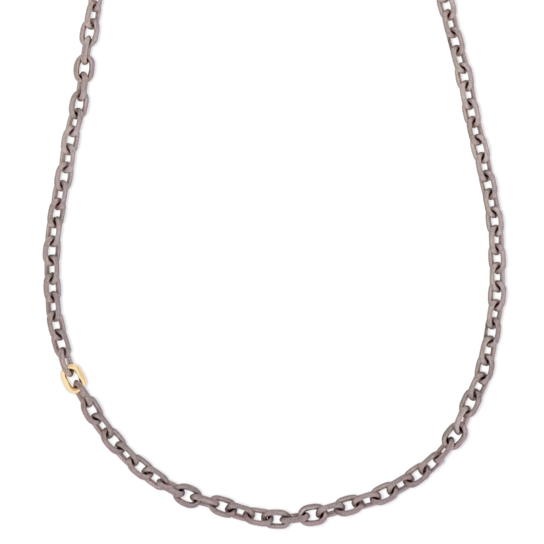 COLLANA UOMO CON CATENA IN TITANIO, UNA MAGLIA E CHIUSURA IN ORO GIALLO 9 KT