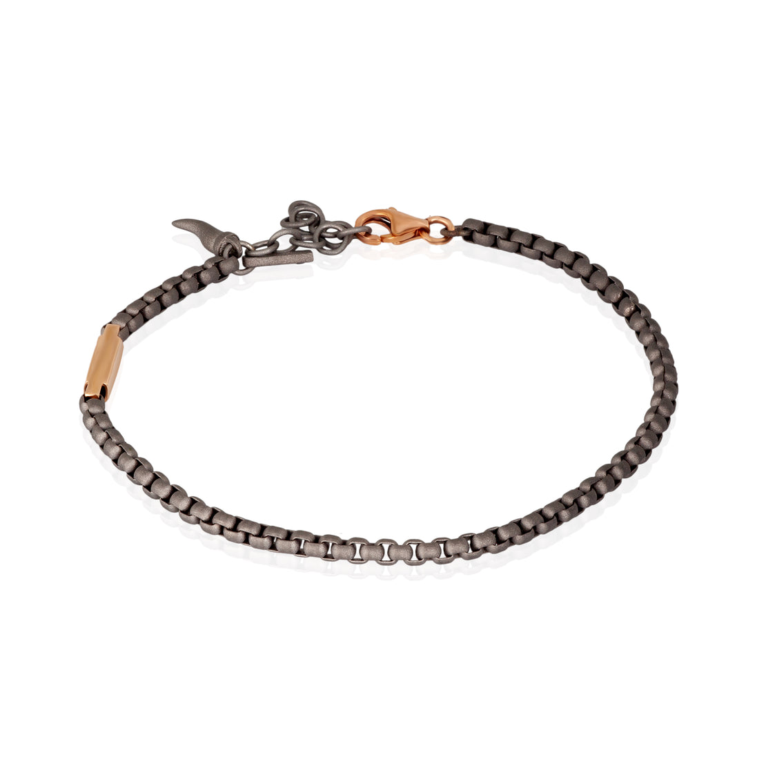 BRACELET HOMME AVEC CHAÎNETTE SCOOBY DOO EN TITANE ET BARRETTE EN OR ROUGE 9 KT