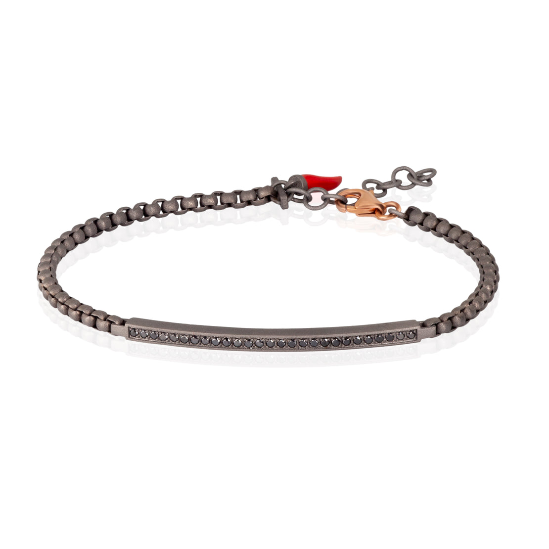 BRACELET HOMME AVEC CHAÎNETTE SCOOBY DOO ET PLAQUE EN TITANE AVEC DIAMANTS NOIRS