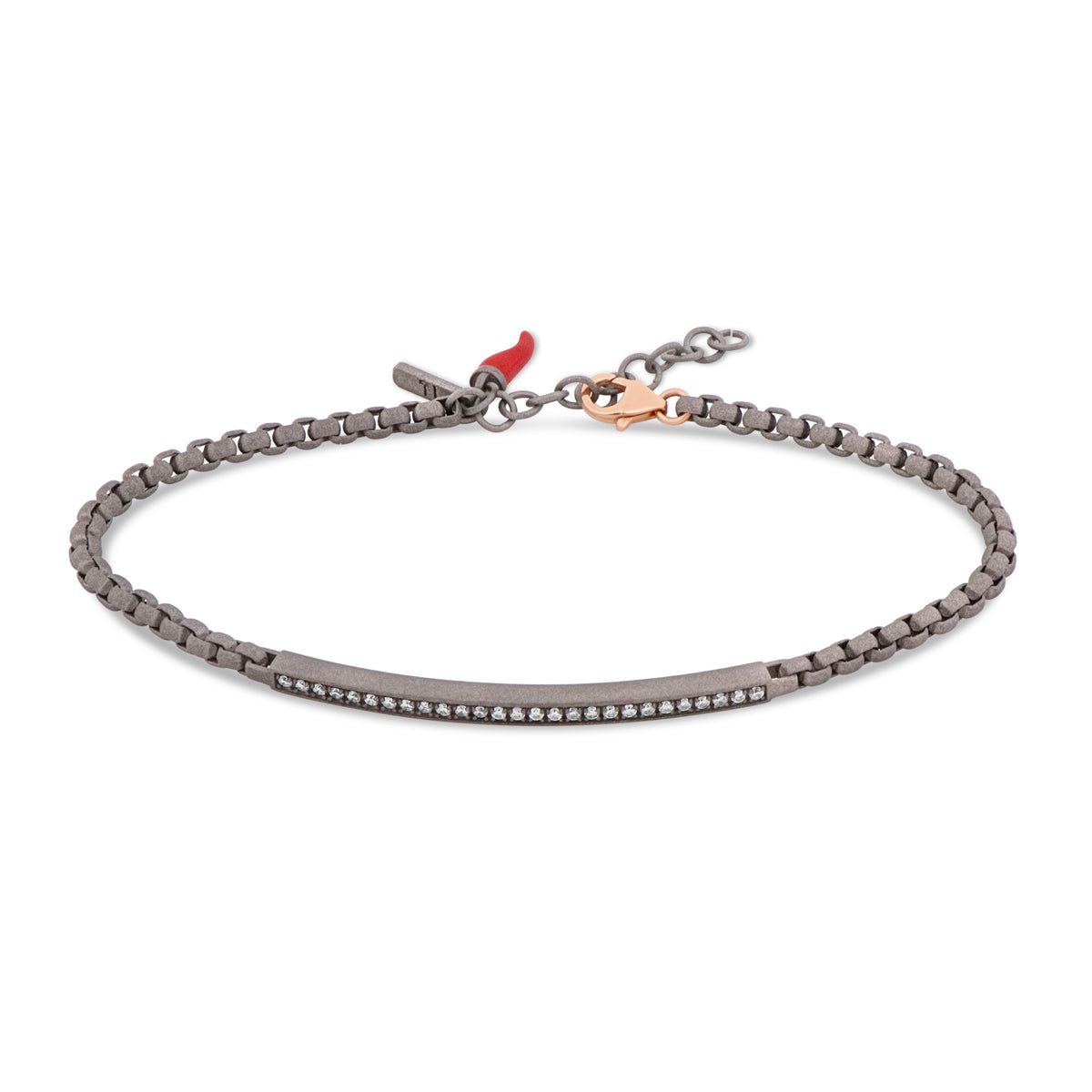 BRACCIALE UOMO CON CATENINA SCOOBY DOO E TARGHETTA IN TITANIO CON DIAMANTI WHITE