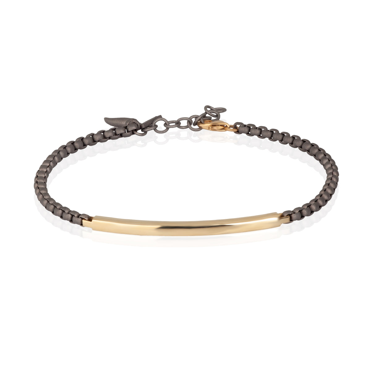 BRACCIALE UOMO CON CATENINA SCOOBY DOO IN TITANIO E TARGHETTA LUCIDA IN ORO GIALLO 9 KT