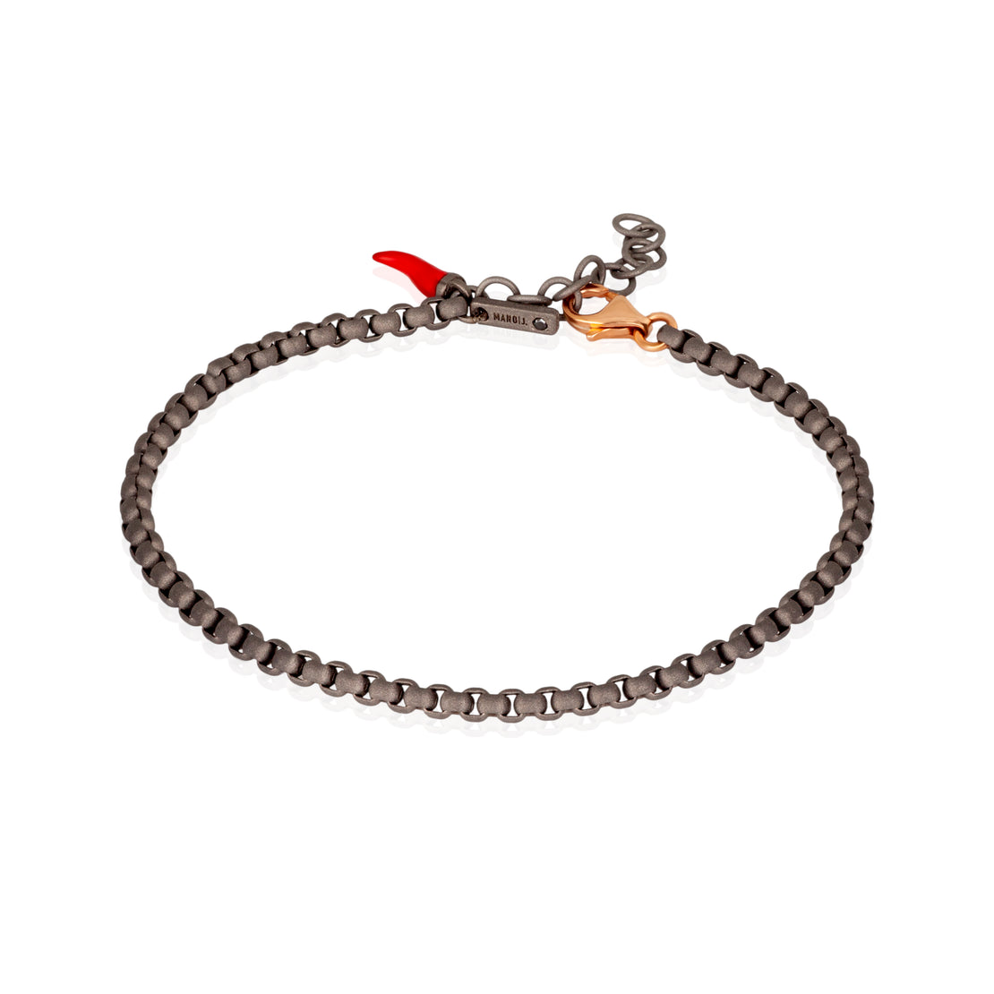 BRACELET HOMME AVEC CHAÎNETTE SCOOBY DOO EN TITANE ET OR ROUGE 9 KT