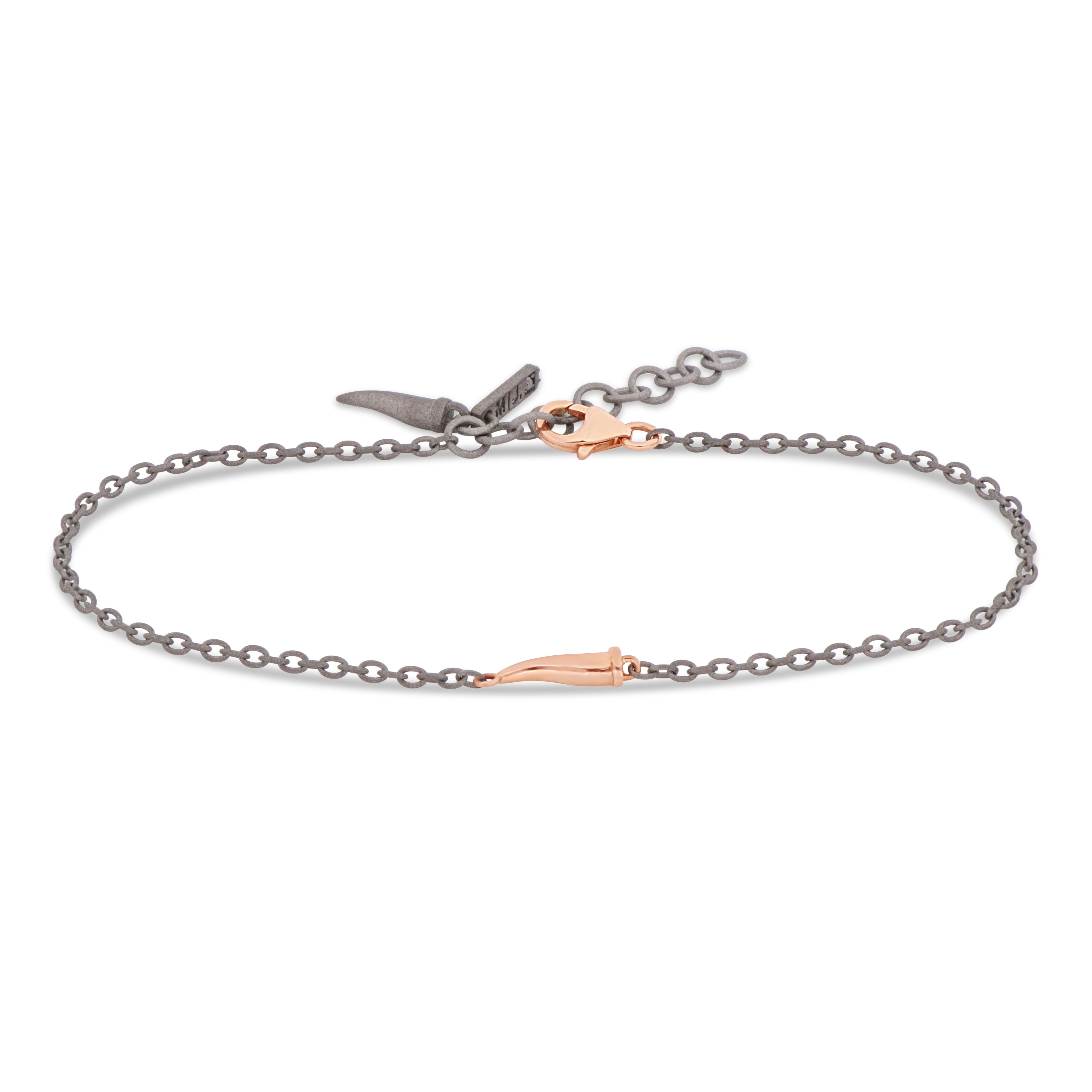 BRACCIALE UOMO IN TITANIO CON CORNETTO E MOSCHETTONE IN ORO ROSSO 9 KT