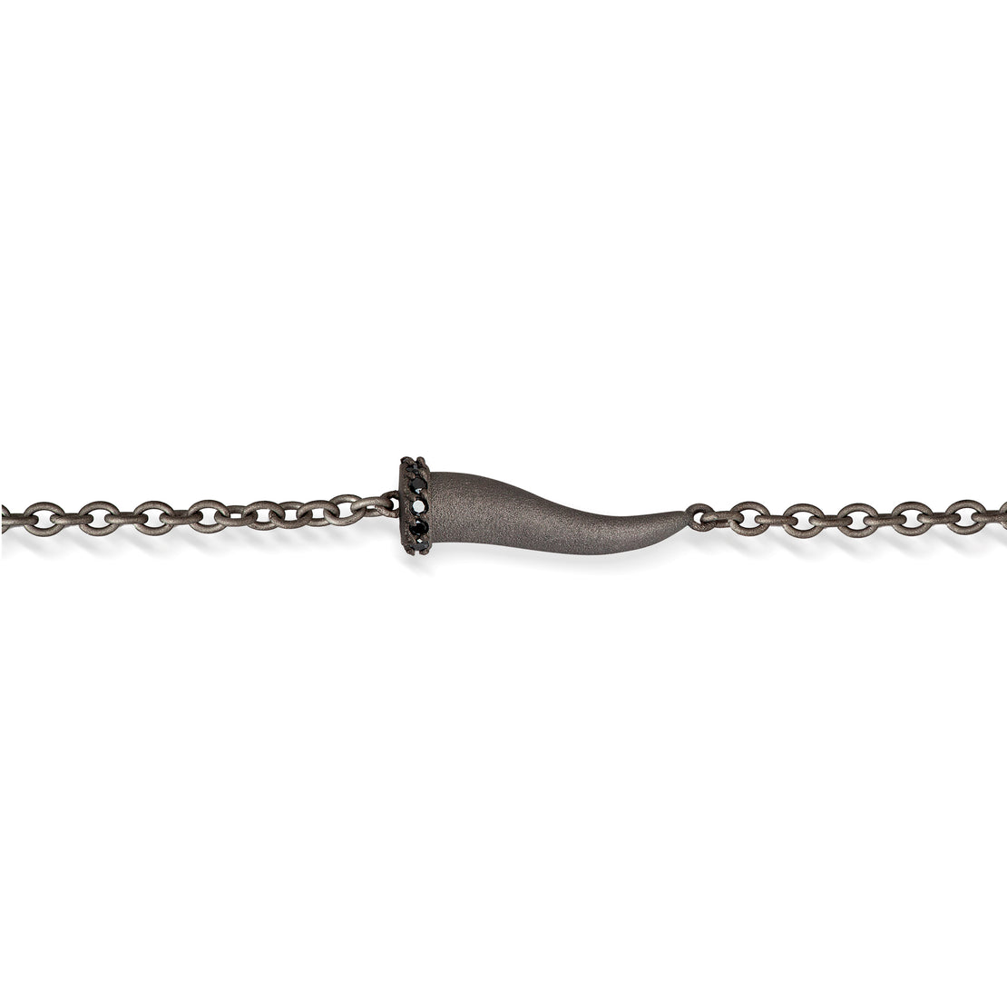 BRACELET CHARMS AVEC CORNE PORTE-BONHEUR EN TITANE, 5 NOIRS ET CHAÎNE