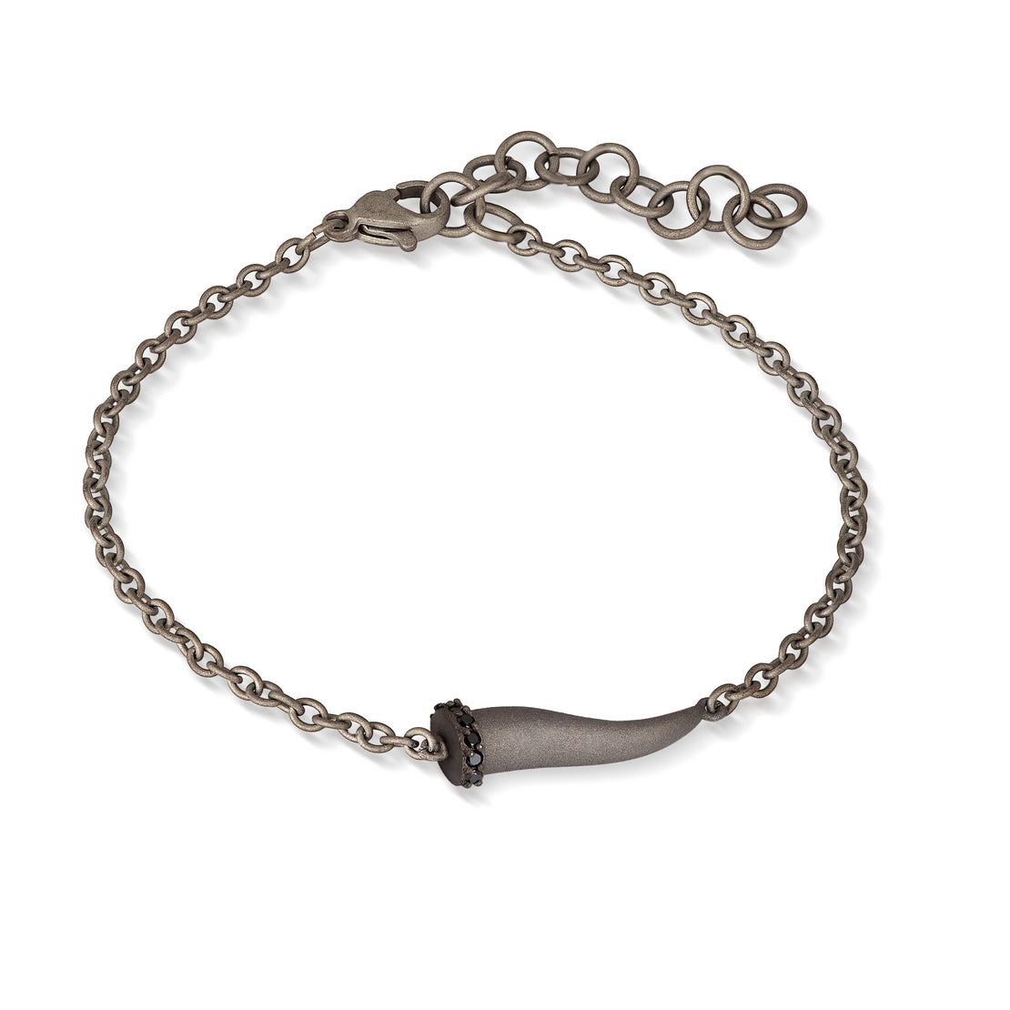 BRACELET CHARMS AVEC CORNE PORTE-BONHEUR EN TITANE, 5 NOIRS ET CHAÎNE