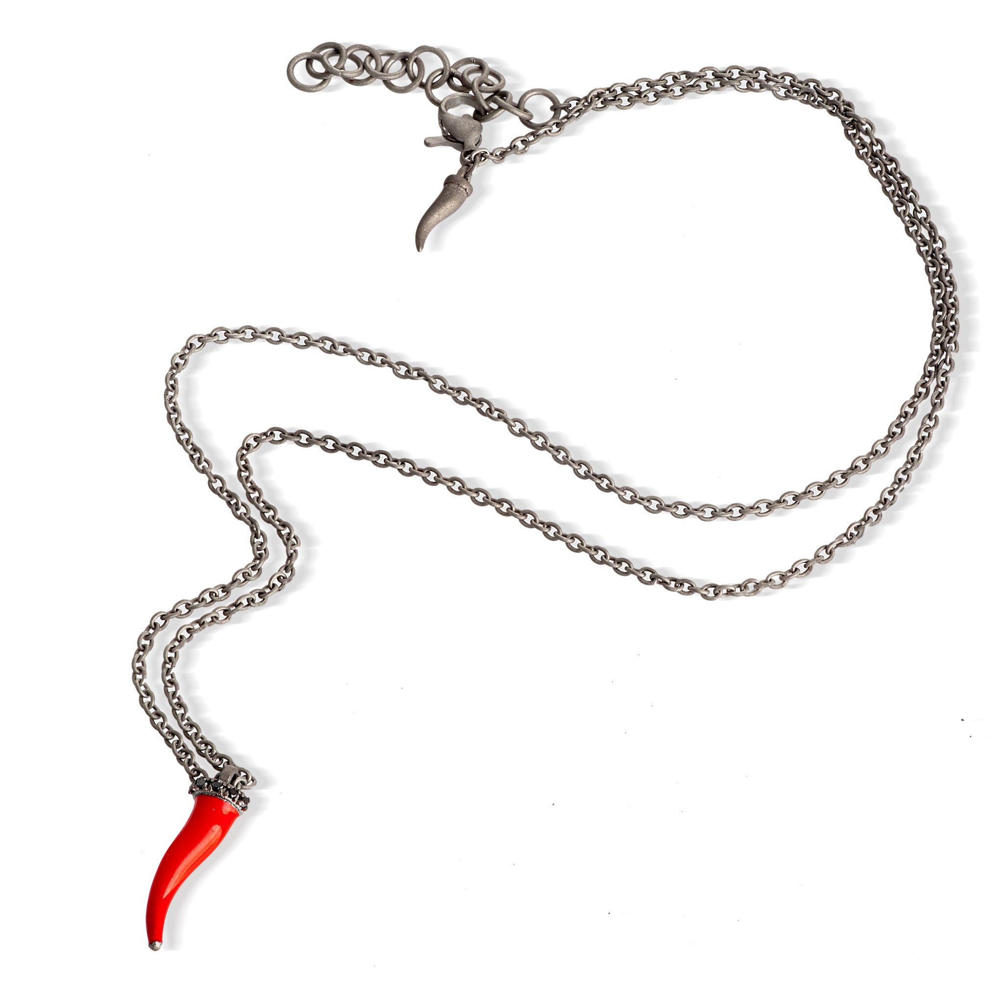 Necklace LINEA CHARMS with CORNETTO ROSSO, 5 Diamonds BLACK and CATENA