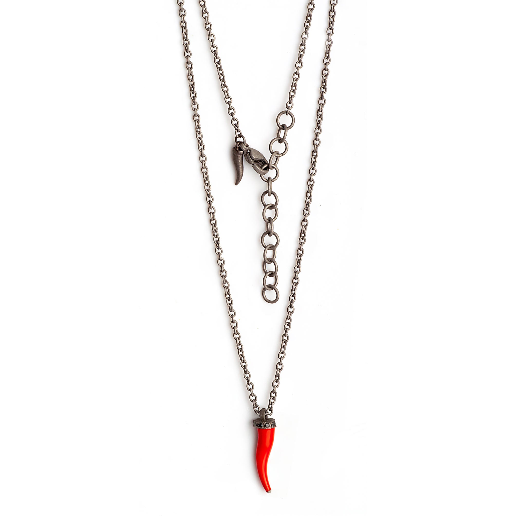 COLLANA LINEA CHARMS CON CORNETTO ROSSO, 5 DIAMANTI BLACK E CATENA