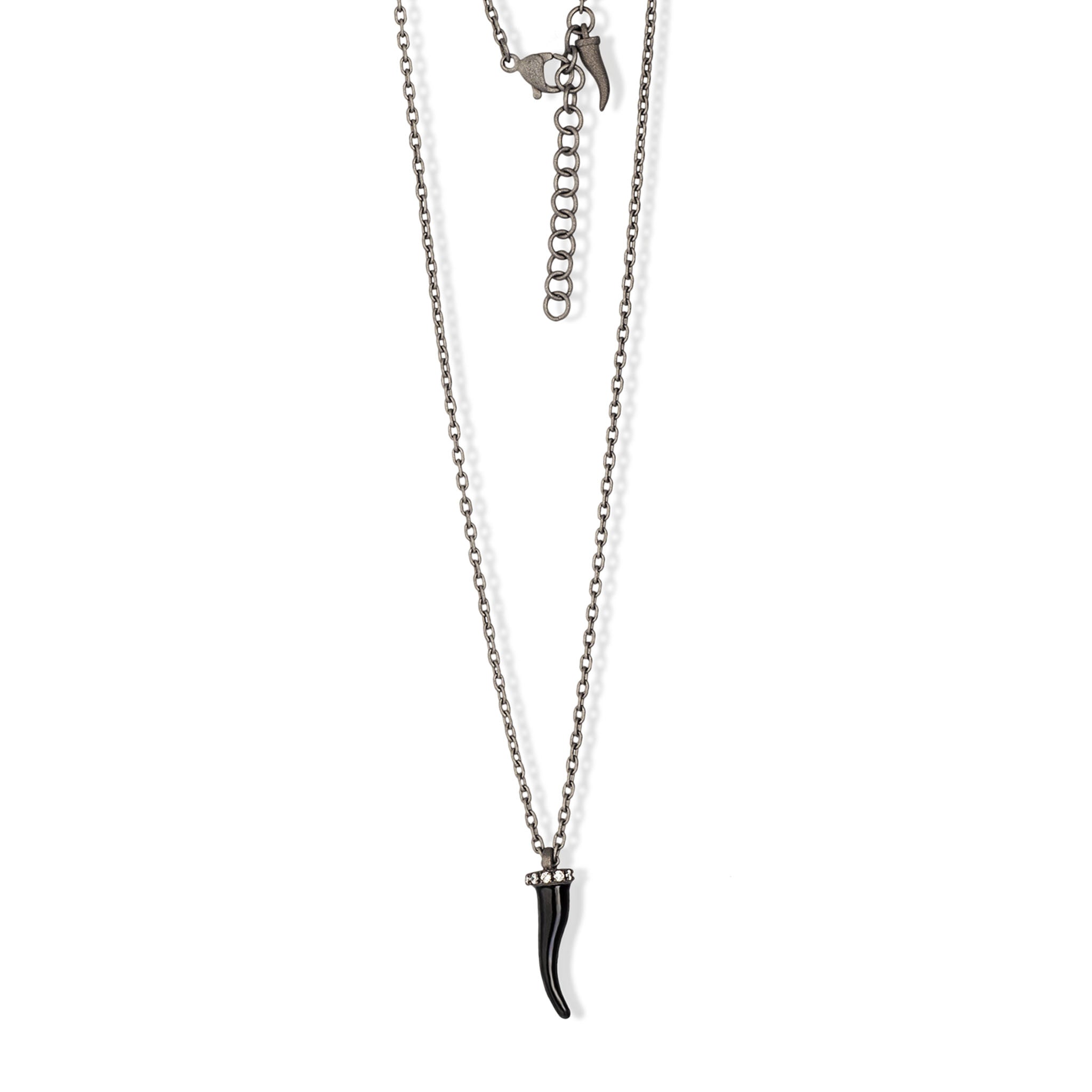 COLLANA LINEA CHARMS CON CORNETTO IN TITANIO SMALTATO NERO, 5 DIAMANTI WHITE E CATENA