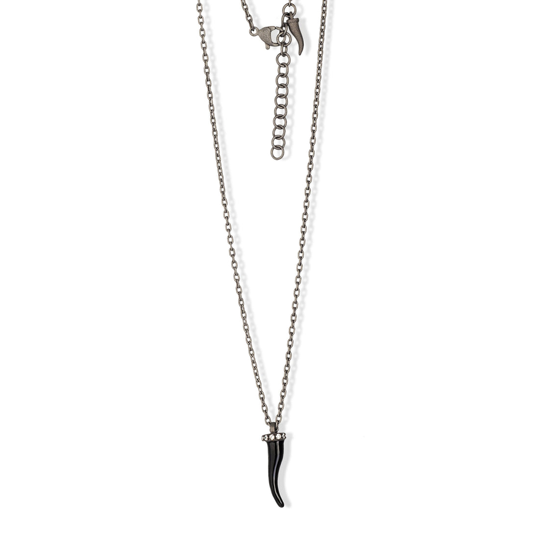 COLLANA LINEA CHARMS CON CORNETTO IN TITANIO SMALTATO NERO, 5 DIAMANTI WHITE E CATENA
