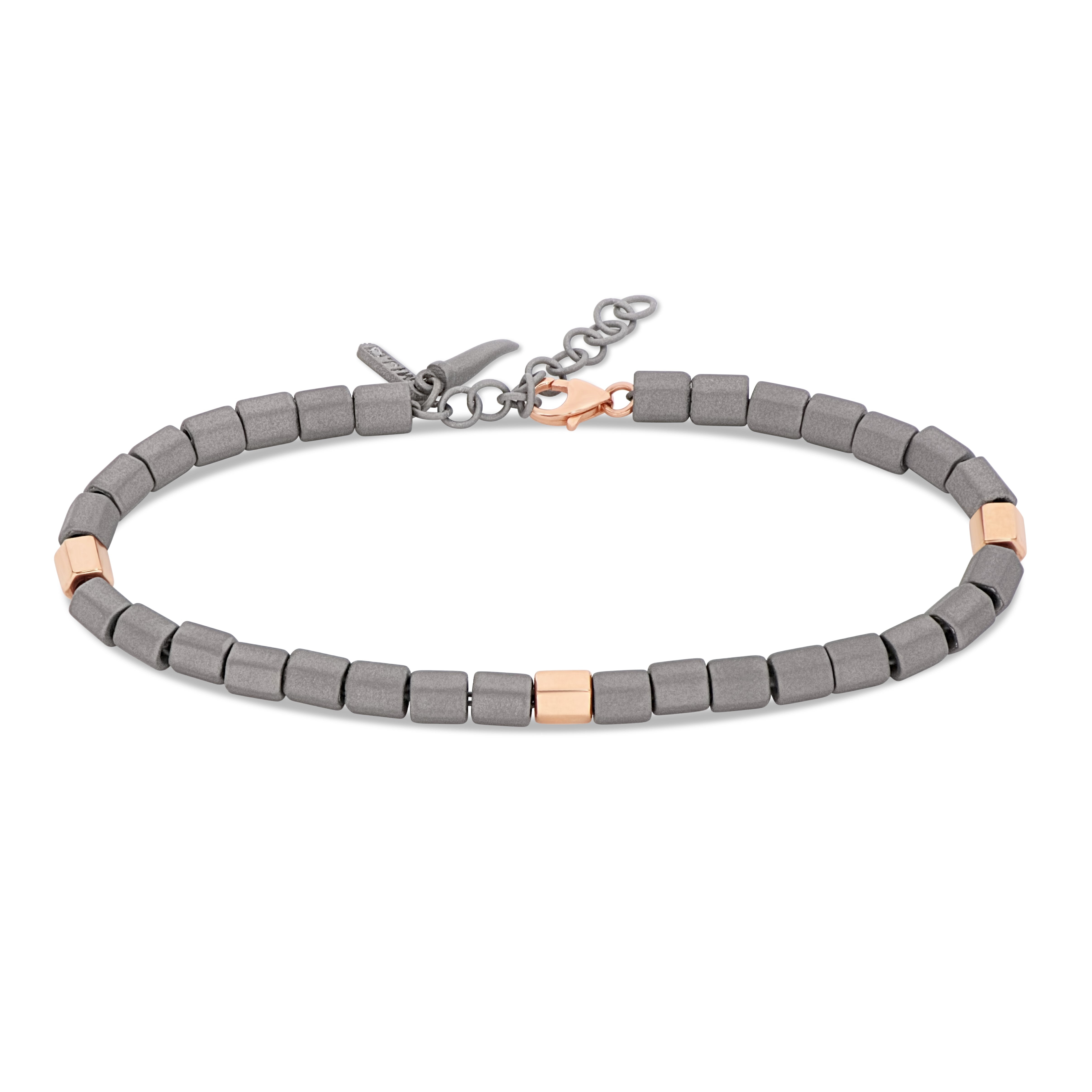 BRACCIALE UOMO CON ESAGONINI IN TITANIO, TRE ESAGONI IN ORO ROSSO 9 KT