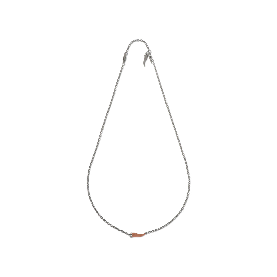 COLLIER AVEC PETITE CORNE PORTE-BONHEUR EN TITANE ÉMAILLÉ MOCHA MOUSSE AVEC 3 DIAMANTS BRUNS