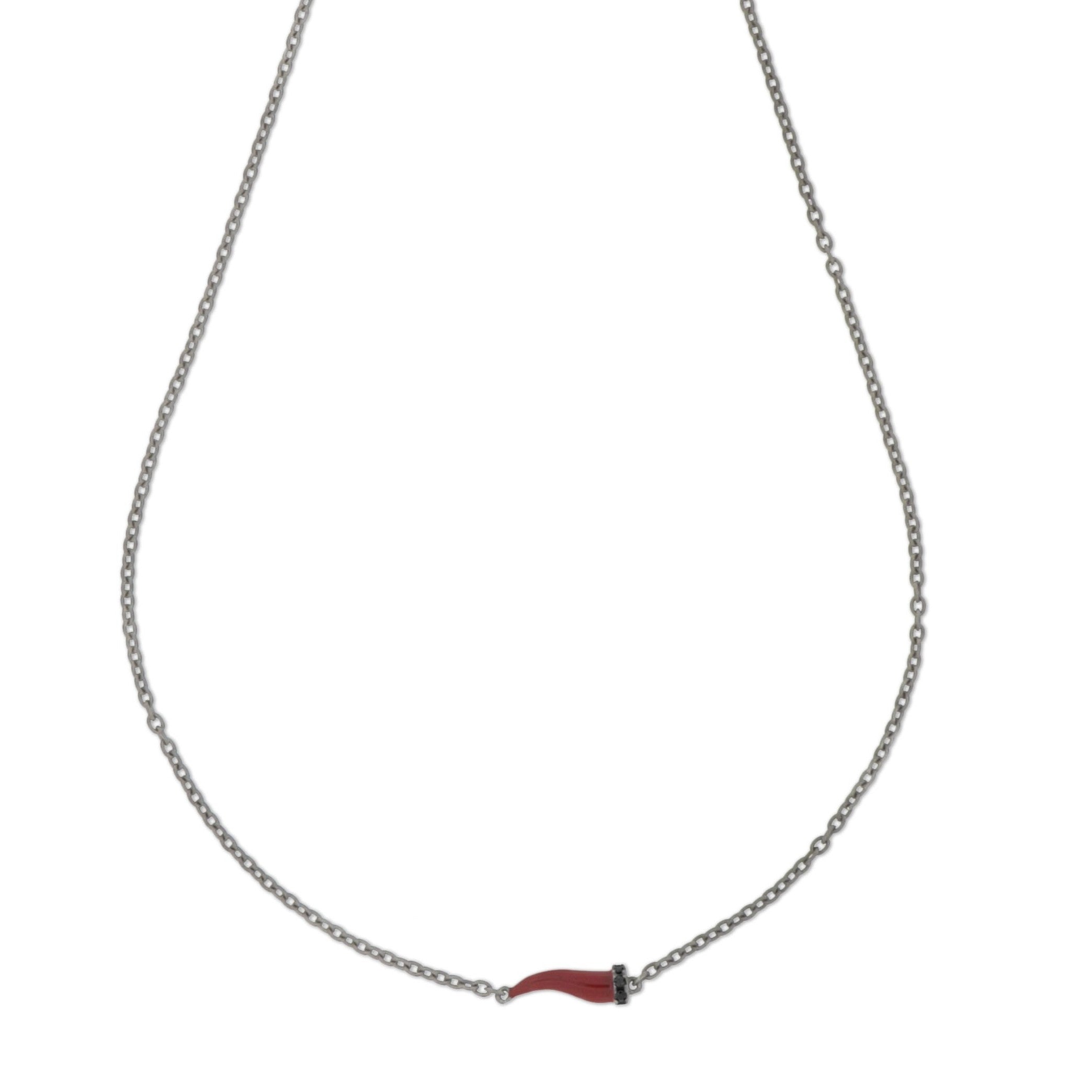 COLLANA CON CORNETTO PICCOLO IN TITANIO SMALTATO BORDEAUX CON 3 DIAMANTI BLACK
