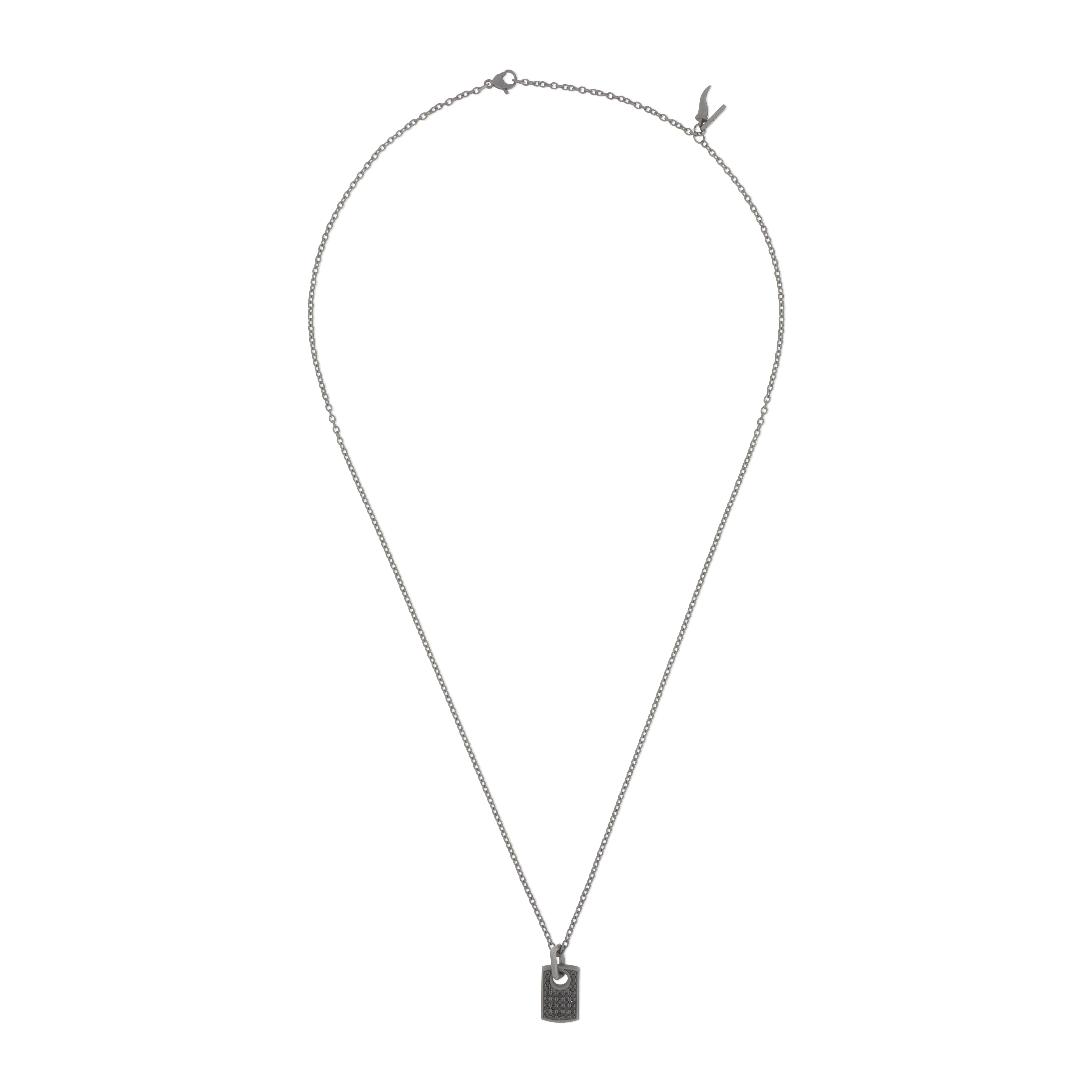 COLLIER TITANE AVEC PLAQUE ET 26 DIAMANTS NOIRS