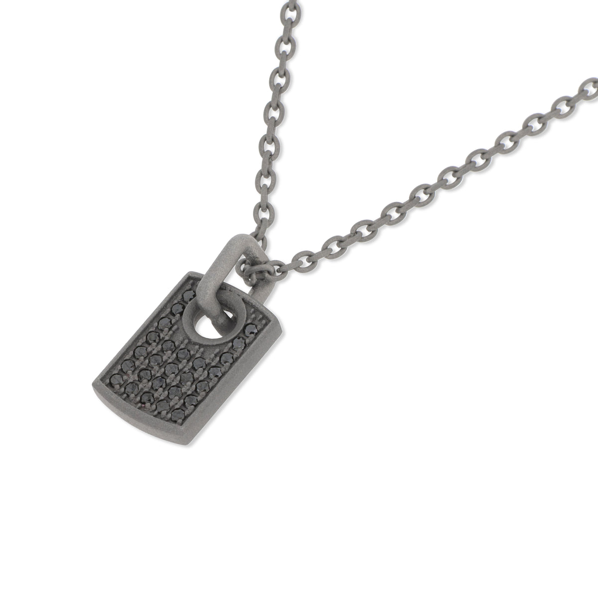 COLLANA TITANIO CON TARGHETTA E 26 DIAMANTI BLACK