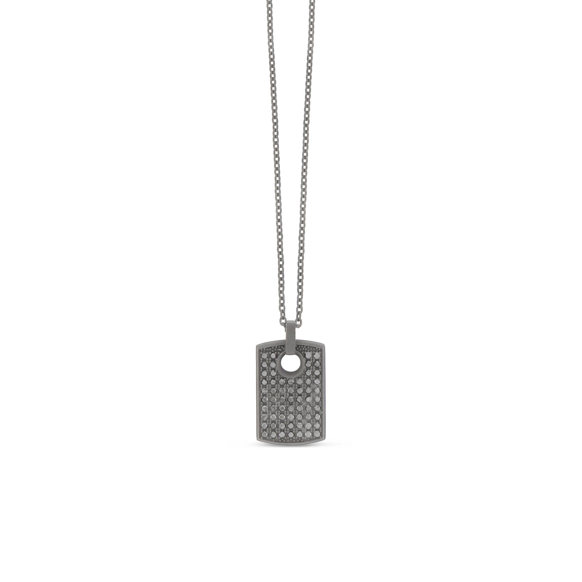 COLLANA CON TARGHETTA PICCOLA IN TITANIO, MOSCHETTONE ORO ROSSO 9 KT, DIAMANTI BLACK E CATENA